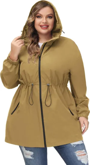 Hanna Nikole Women's Plus Size Long Hooded Raincoat Lightweight Waterproof Windbreaker Jacket