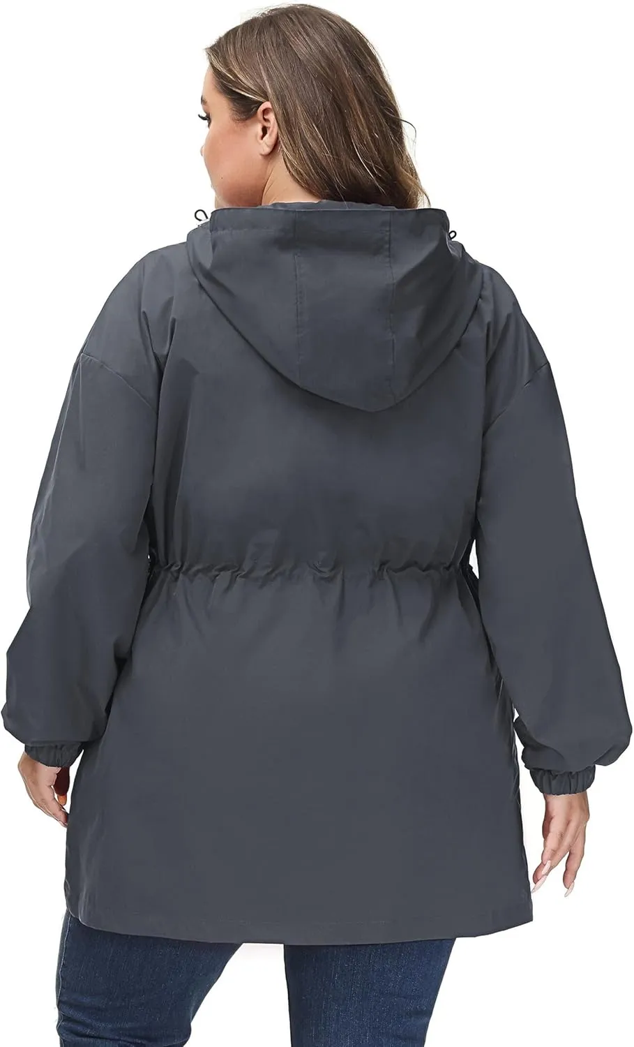 Hanna Nikole Women's Plus Size Long Hooded Raincoat Lightweight Waterproof Windbreaker Jacket