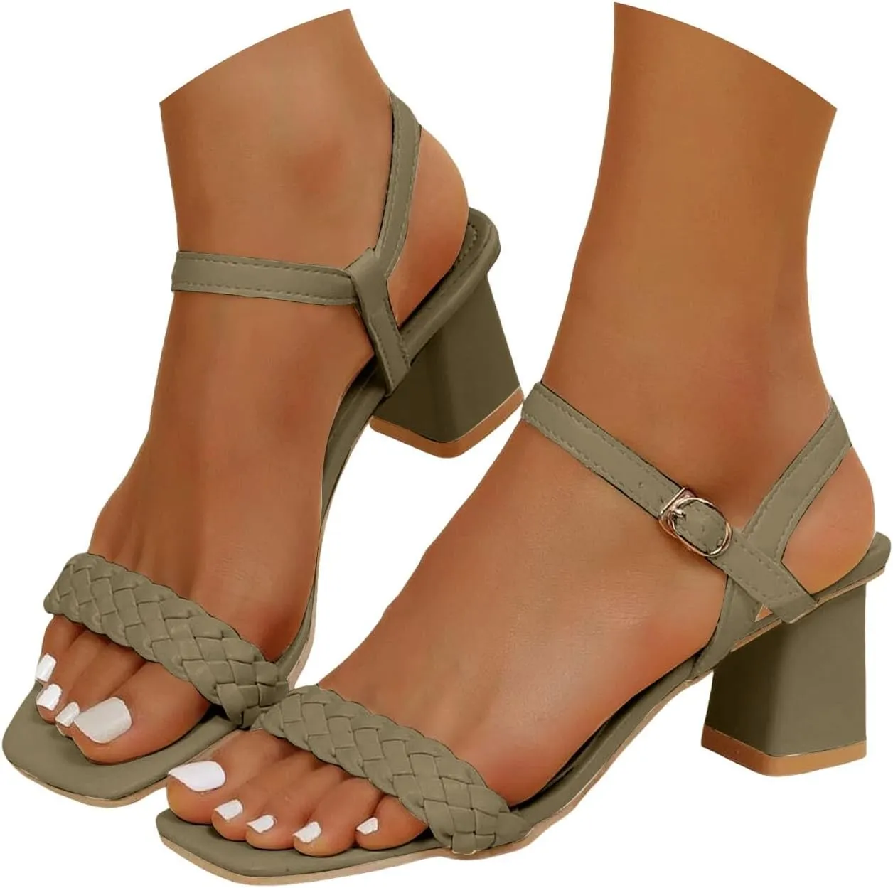 Heeled Sandal Braided Open Toe Ankle Strap Block Chunky Heel Sandals Holiday Party Wedding Dress Pumps Shoes