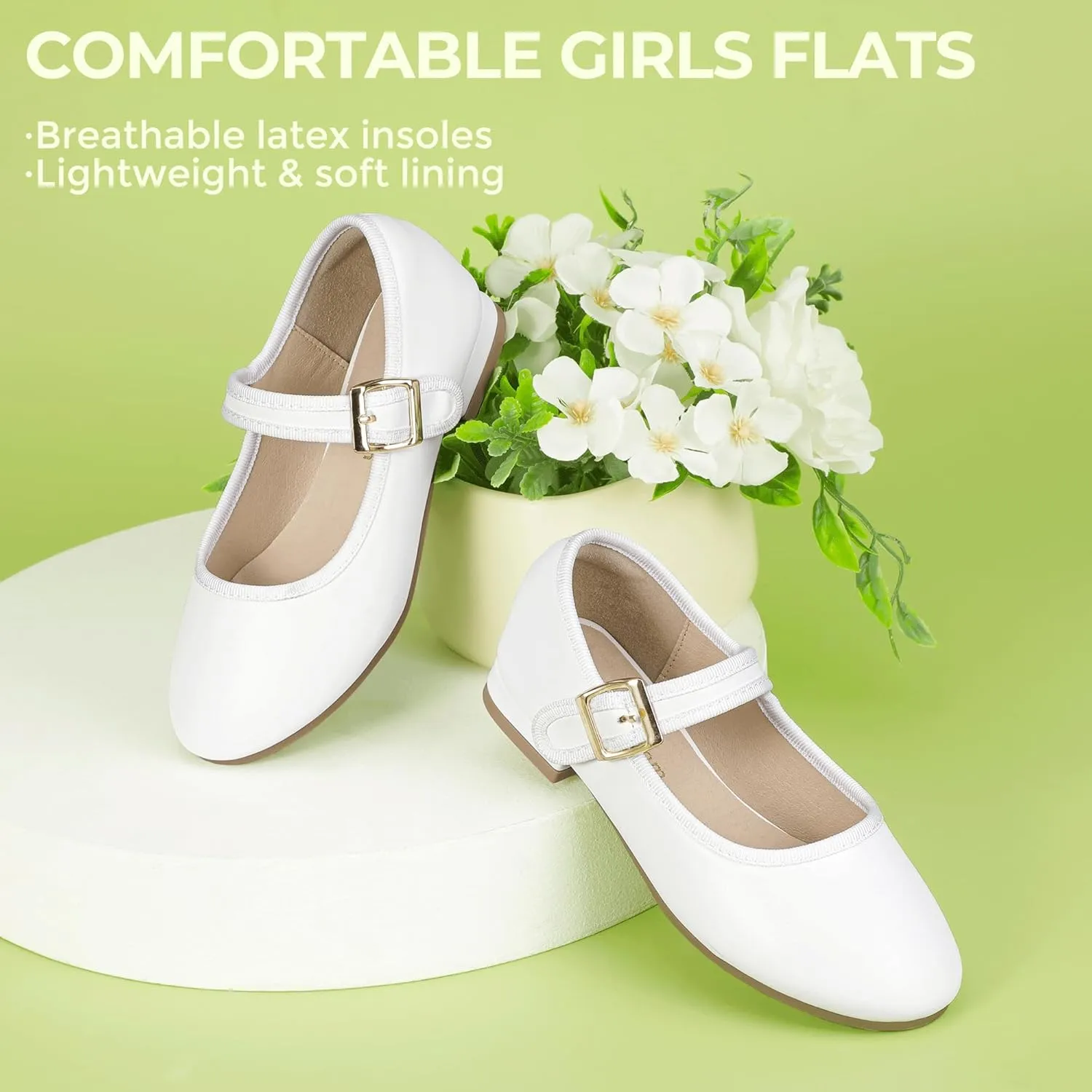 Hehainom Girls Dress Shoes Low Heels Mary Jane Little Big Kids School Wedding Party Shoes Ballerina Girls Flats