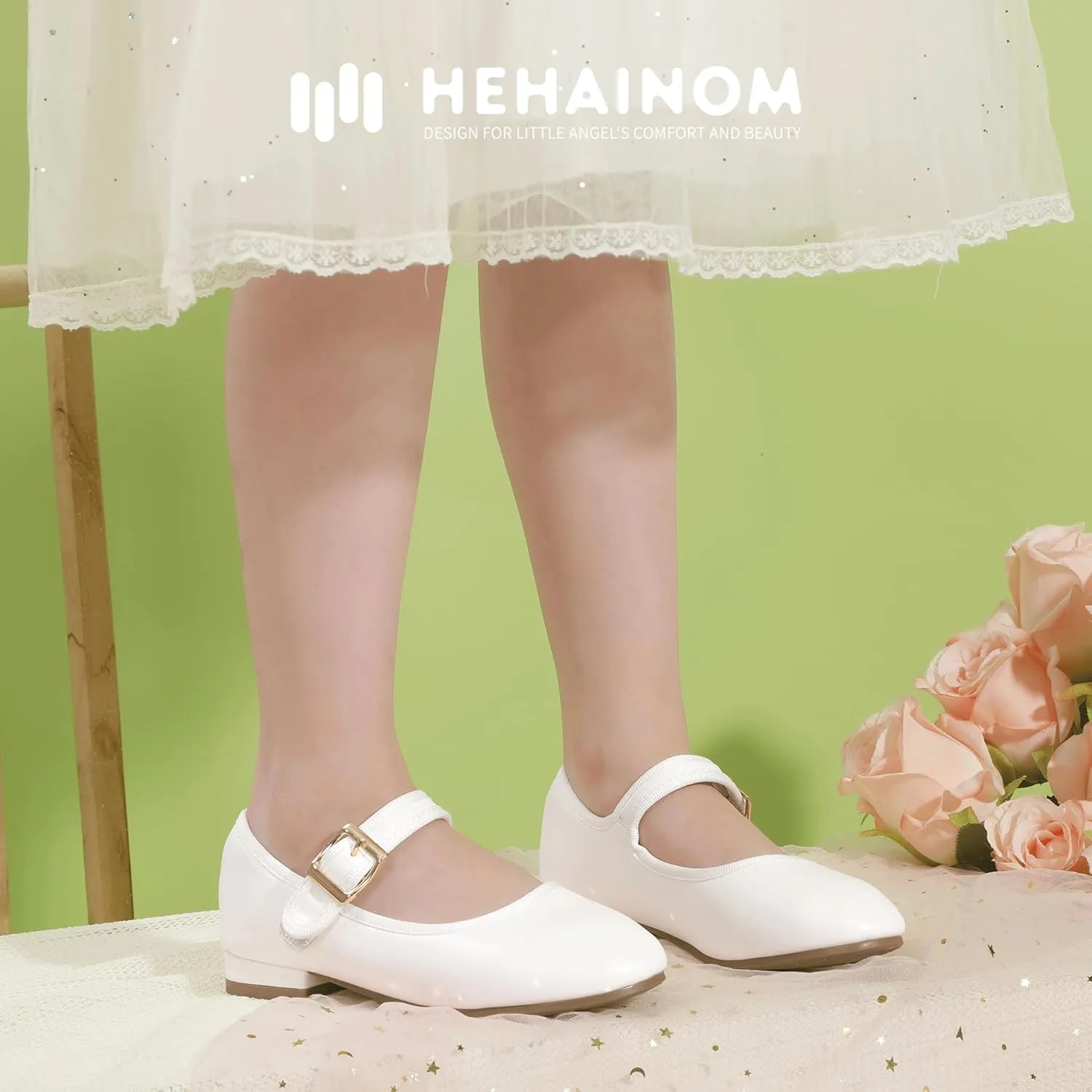 Hehainom Girls Dress Shoes Low Heels Mary Jane Little Big Kids School Wedding Party Shoes Ballerina Girls Flats