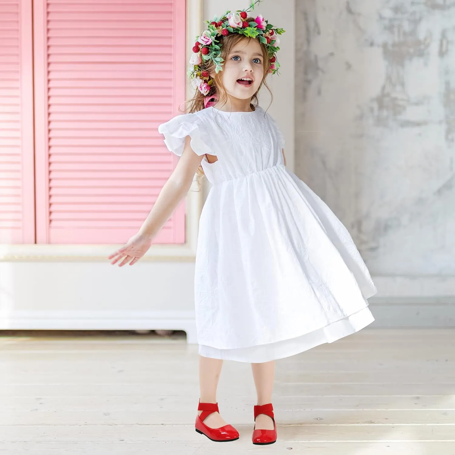 Hehainom Girls Dress Shoes Toddler Little Kids Gracy Ballet Mary Jane Ballerina Flats with Elastic Ankle Strap