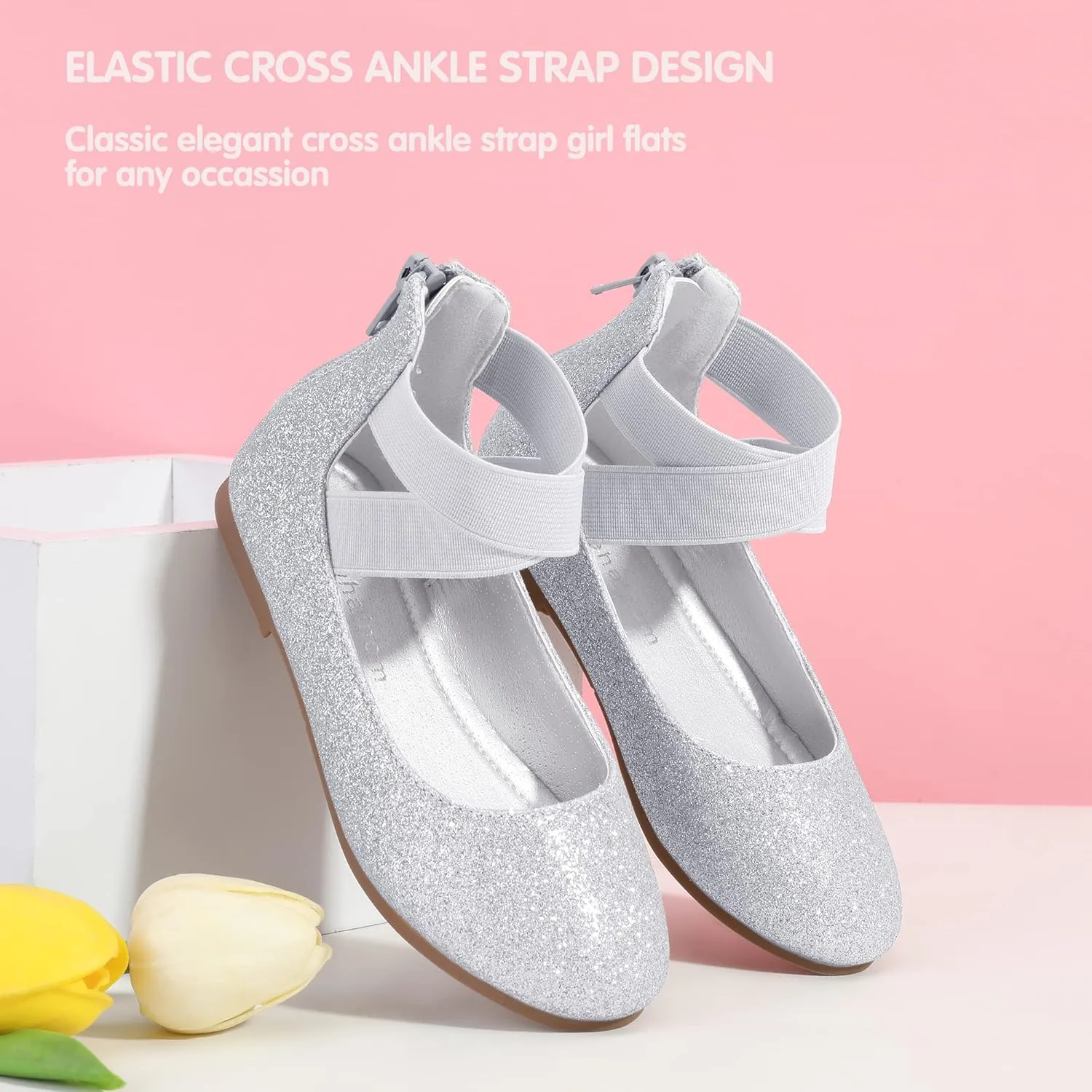 Hehainom Girls Dress Shoes Toddler Little Kids Gracy Ballet Mary Jane Ballerina Flats with Elastic Ankle Strap