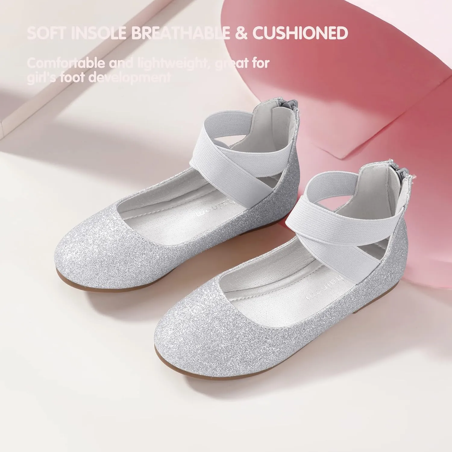 Hehainom Girls Dress Shoes Toddler Little Kids Gracy Ballet Mary Jane Ballerina Flats with Elastic Ankle Strap