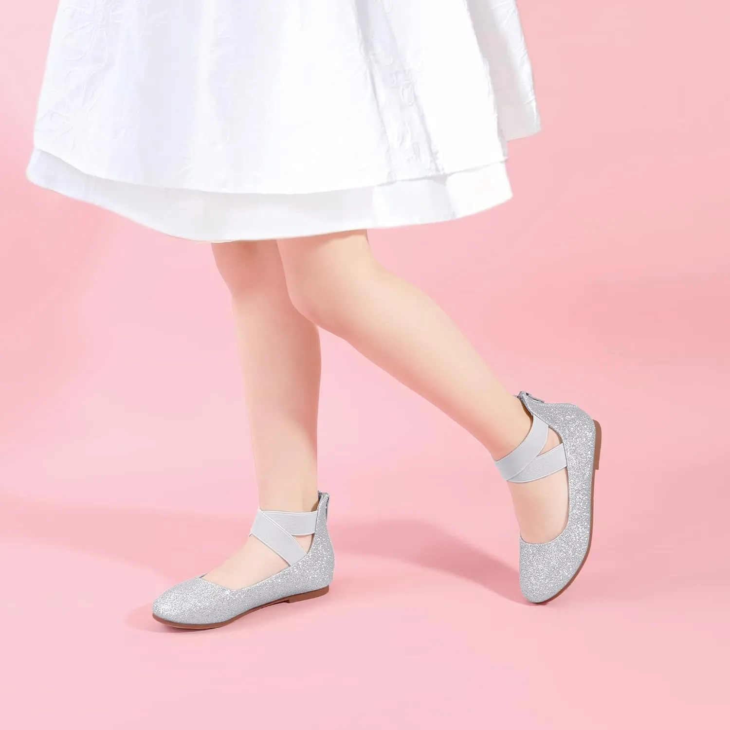 Hehainom Girls Dress Shoes Toddler Little Kids Gracy Ballet Mary Jane Ballerina Flats with Elastic Ankle Strap