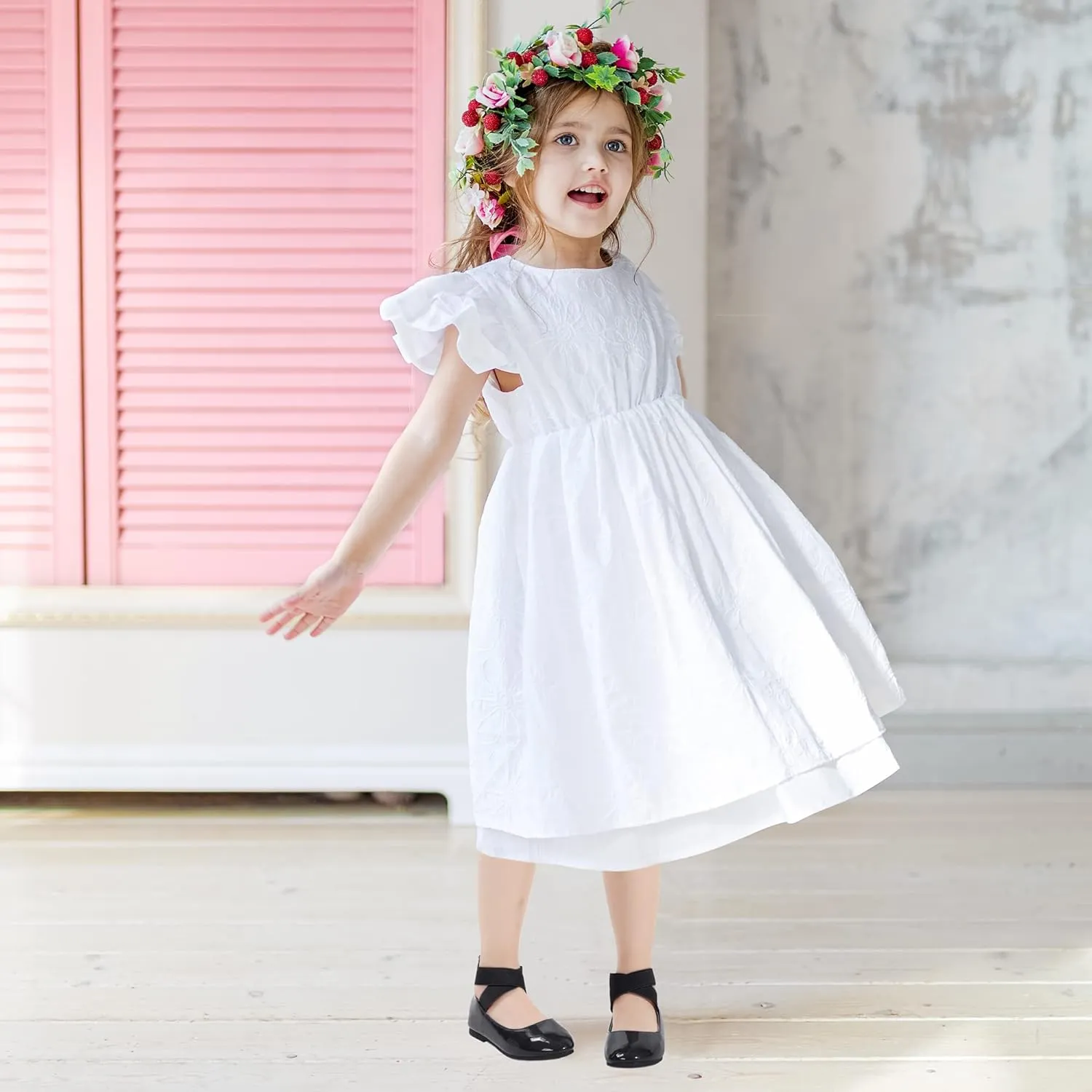 Hehainom Girls Dress Shoes Toddler Little Kids Gracy Ballet Mary Jane Ballerina Flats with Elastic Ankle Strap
