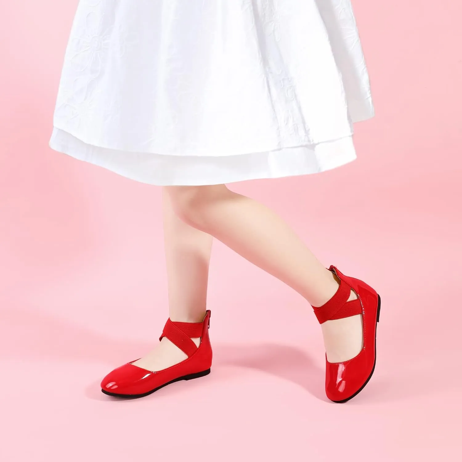 Hehainom Girls Dress Shoes Toddler Little Kids Gracy Ballet Mary Jane Ballerina Flats with Elastic Ankle Strap