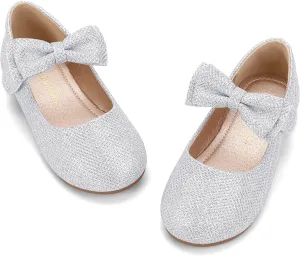Hehainom Toddler Flower Girls Dress Shoes, Mary Jane Princess Ballet Flats with Bow and Peals for Party School