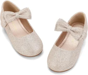 Hehainom Toddler Flower Girls Dress Shoes, Mary Jane Princess Ballet Flats with Bow and Peals for Party School