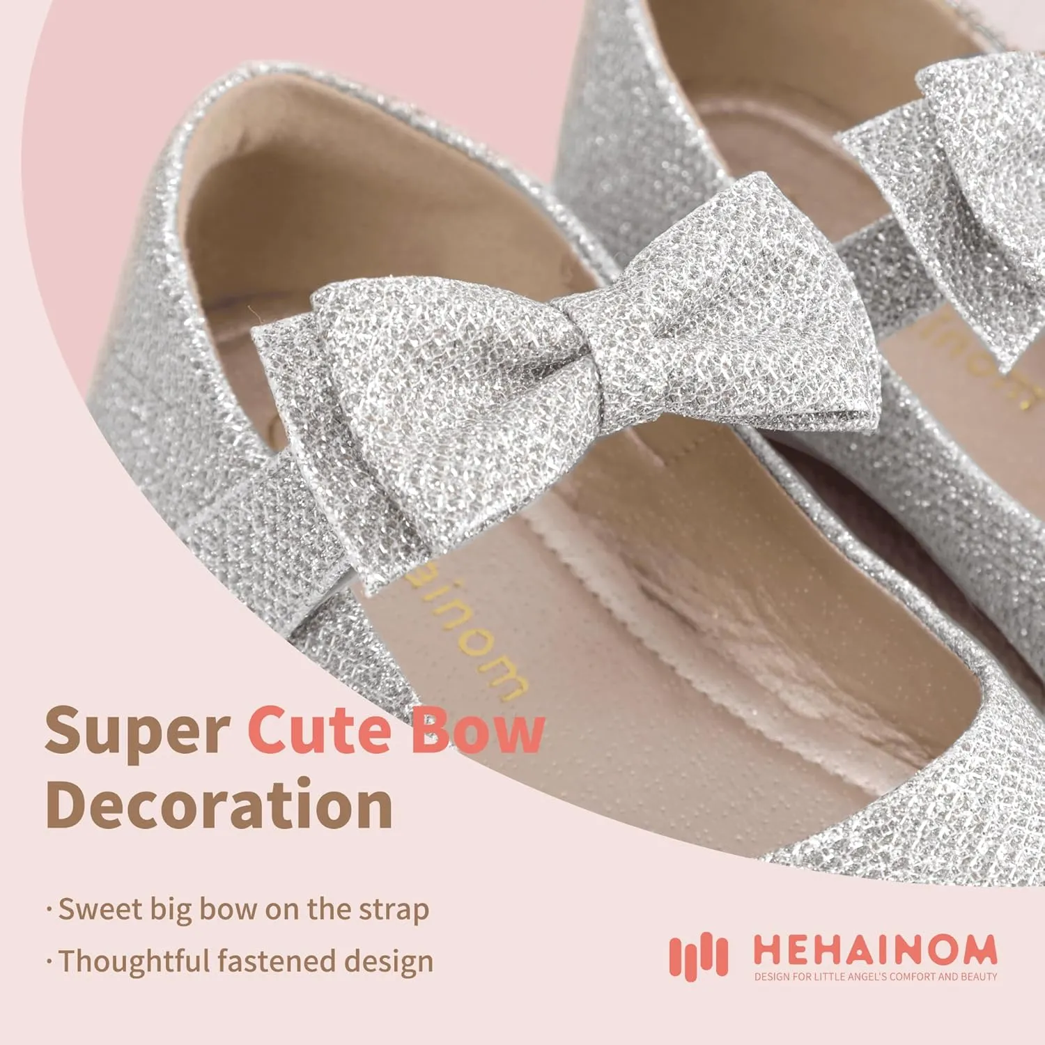 Hehainom Toddler Flower Girls Dress Shoes, Mary Jane Princess Ballet Flats with Bow and Peals for Party School