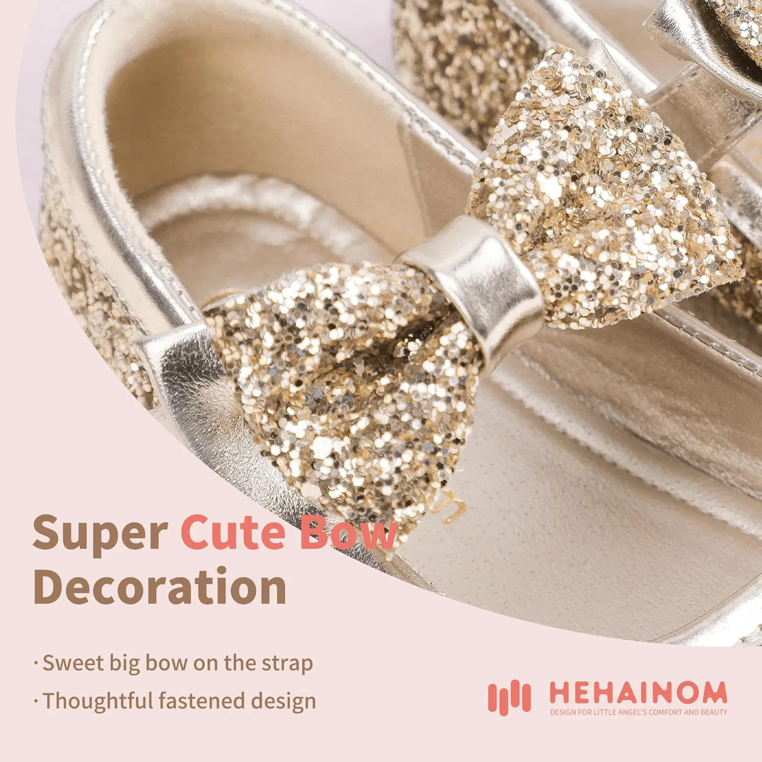 Hehainom Toddler Flower Girls Dress Shoes, Mary Jane Princess Ballet Flats with Bow and Peals for Party School