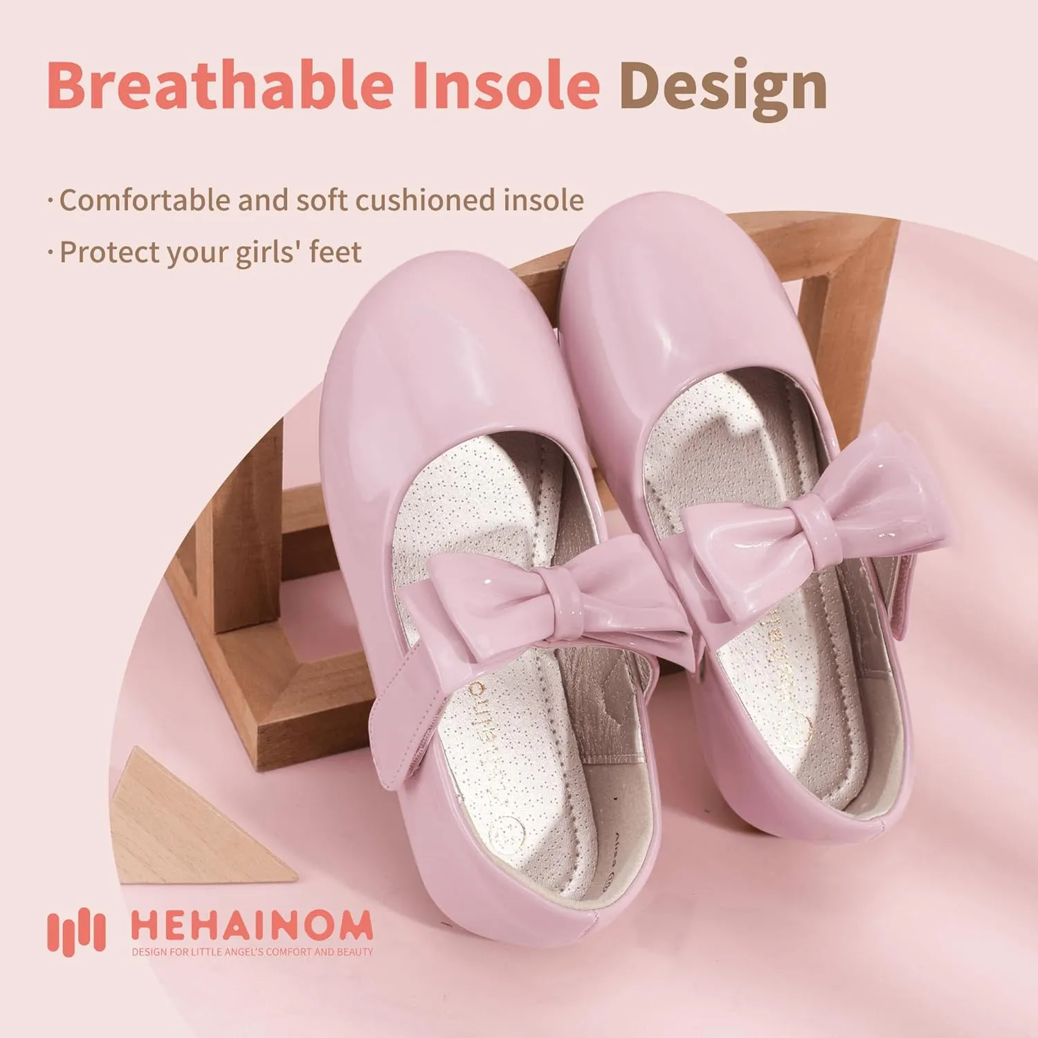 Hehainom Toddler Flower Girls Dress Shoes, Mary Jane Princess Ballet Flats with Bow and Peals for Party School