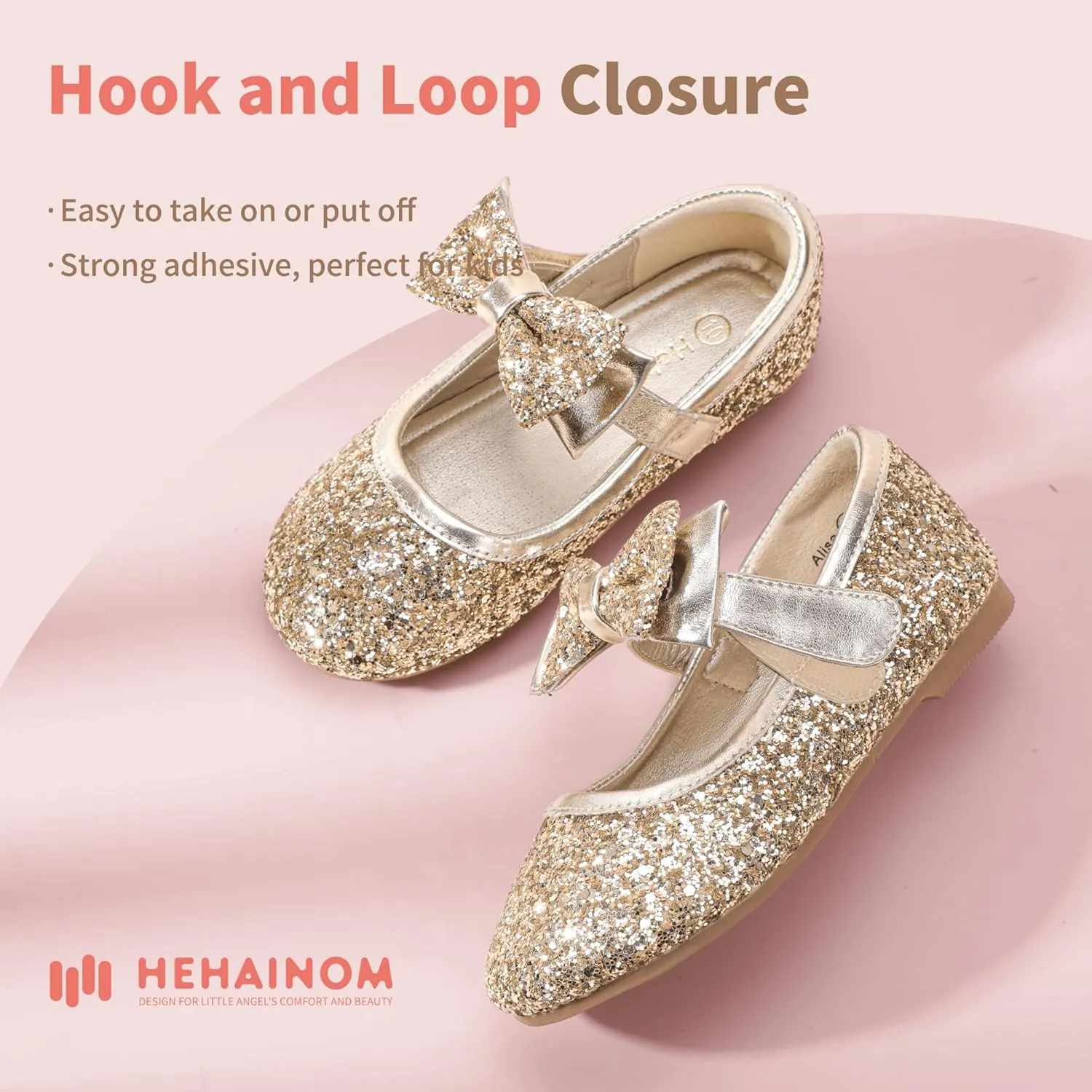 Hehainom Toddler Flower Girls Dress Shoes, Mary Jane Princess Ballet Flats with Bow and Peals for Party School