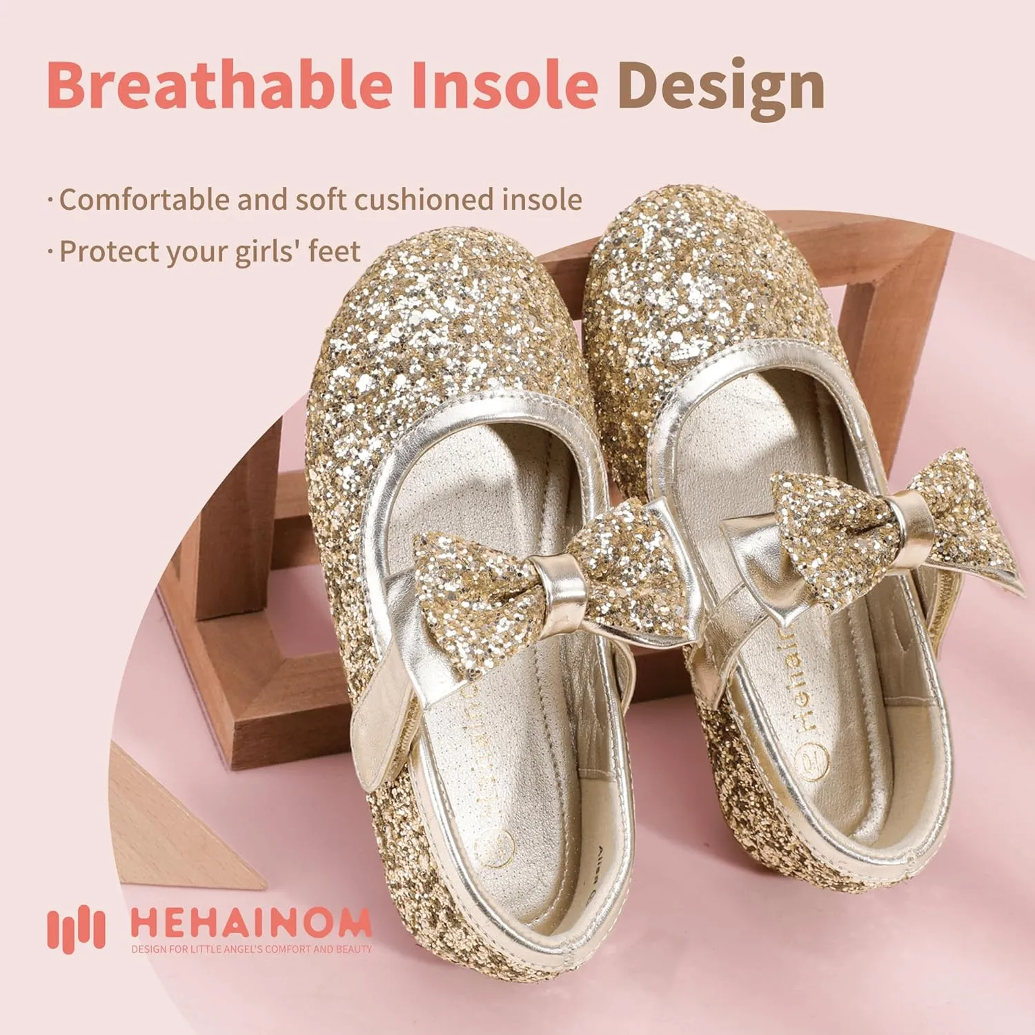 Hehainom Toddler Flower Girls Dress Shoes, Mary Jane Princess Ballet Flats with Bow and Peals for Party School