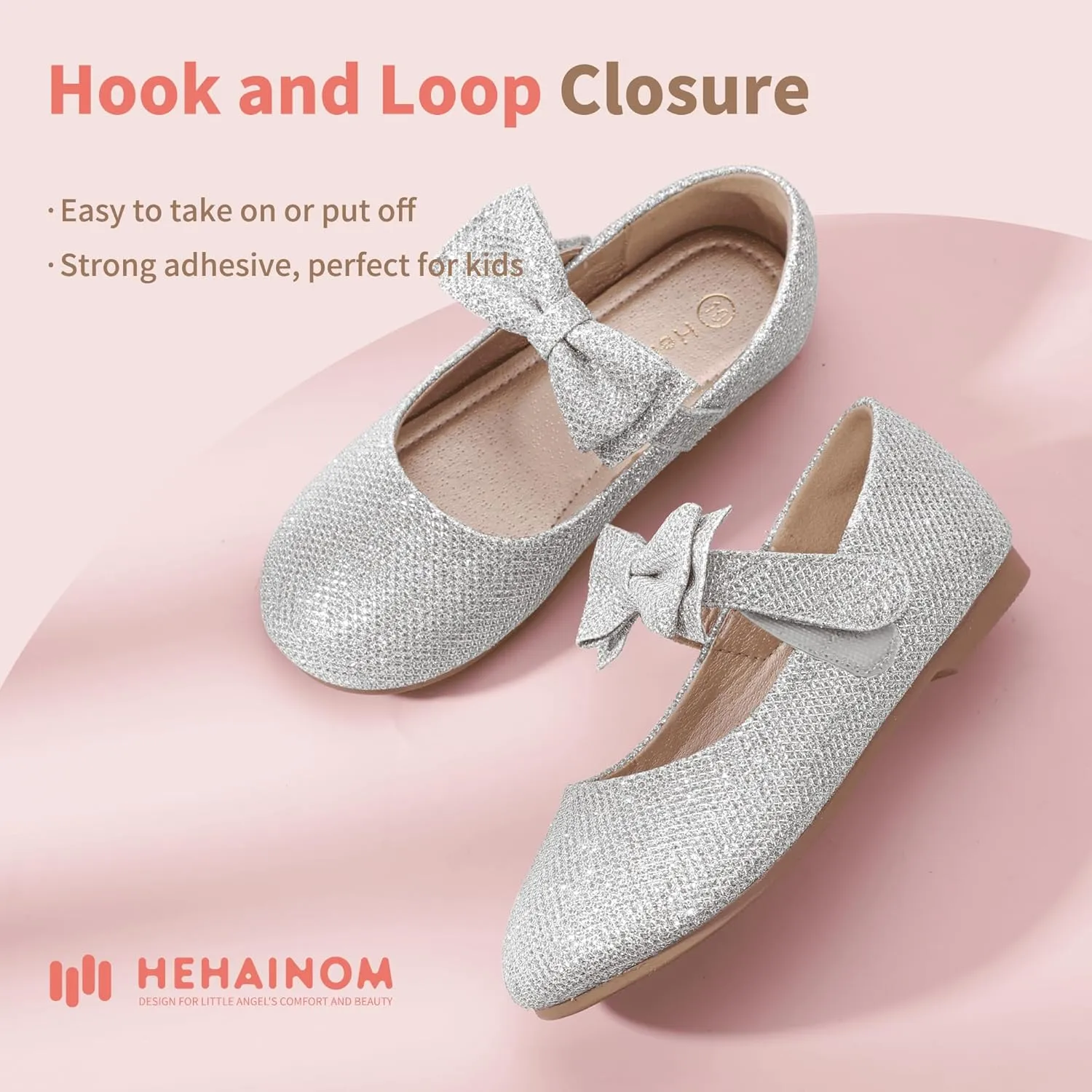 Hehainom Toddler Flower Girls Dress Shoes, Mary Jane Princess Ballet Flats with Bow and Peals for Party School
