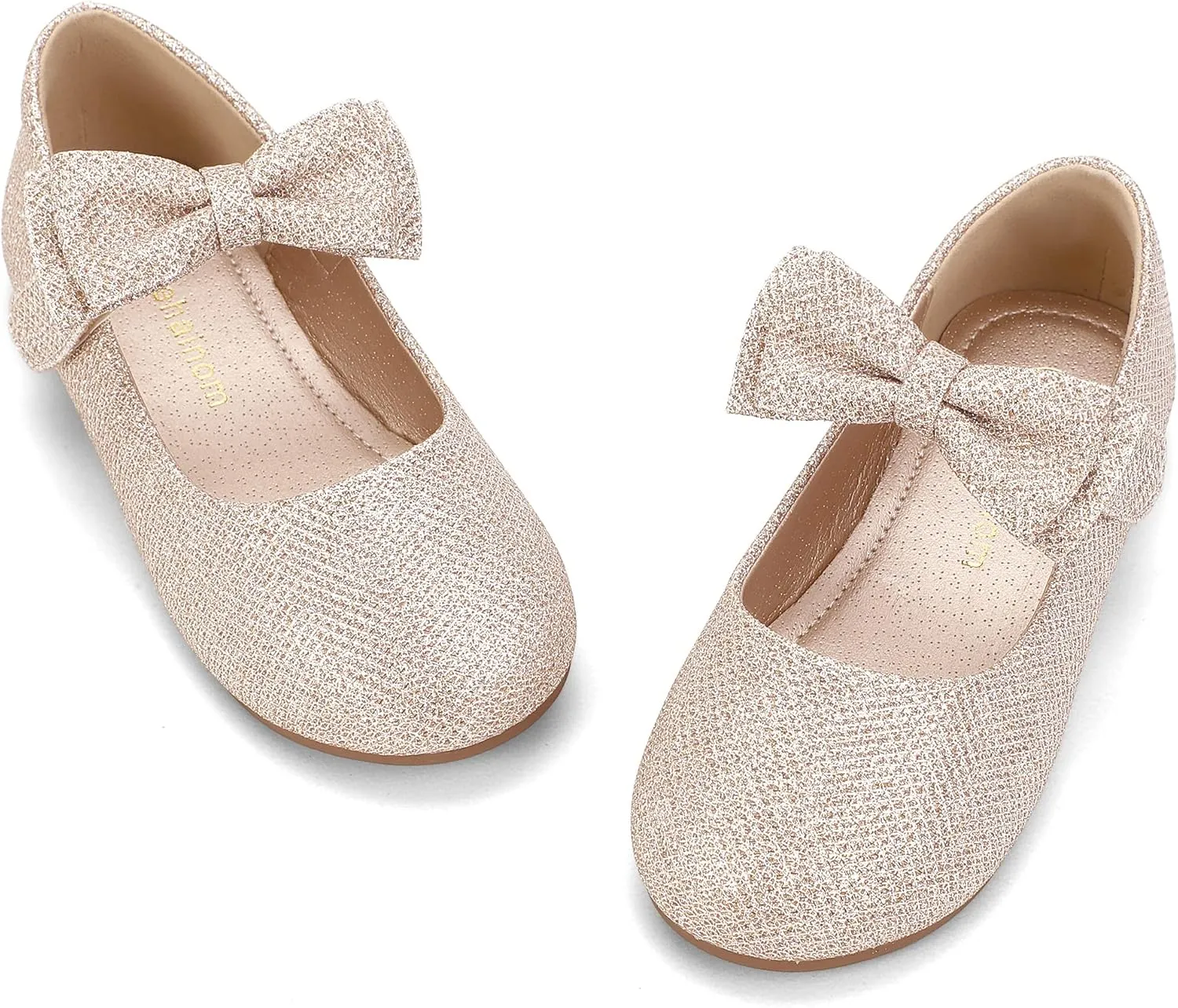 Hehainom Toddler Flower Girls Dress Shoes, Mary Jane Princess Ballet Flats with Bow and Peals for Party School