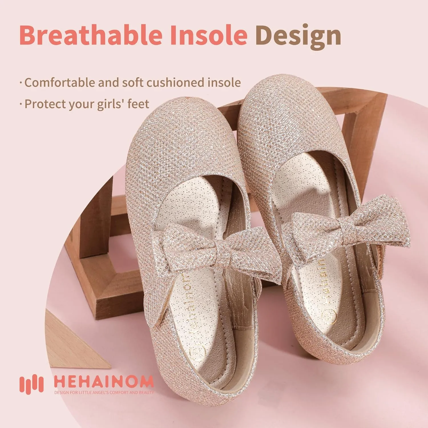 Hehainom Toddler Flower Girls Dress Shoes, Mary Jane Princess Ballet Flats with Bow and Peals for Party School