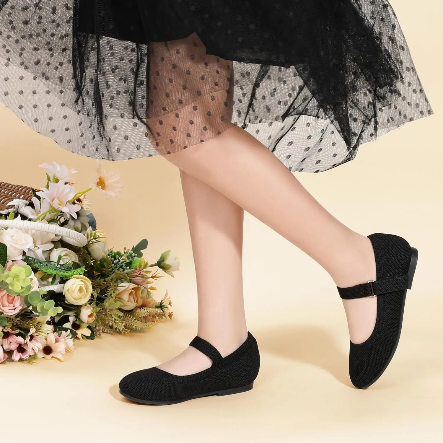 Hehainom Toddler Flower Girls Dress Shoes, Mary Jane Princess Ballet Flats with Bow and Peals for Party School