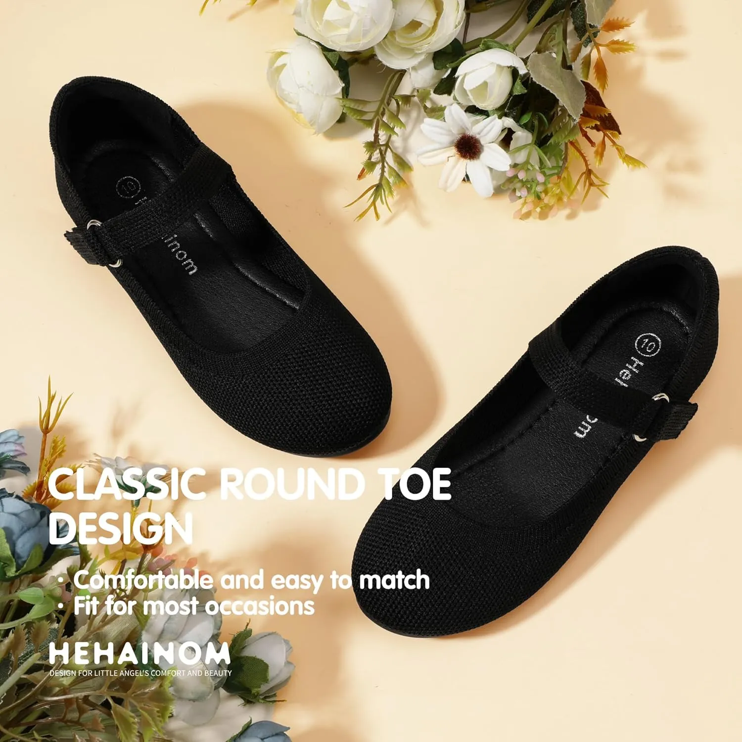 Hehainom Toddler Flower Girls Dress Shoes, Mary Jane Princess Ballet Flats with Bow and Peals for Party School