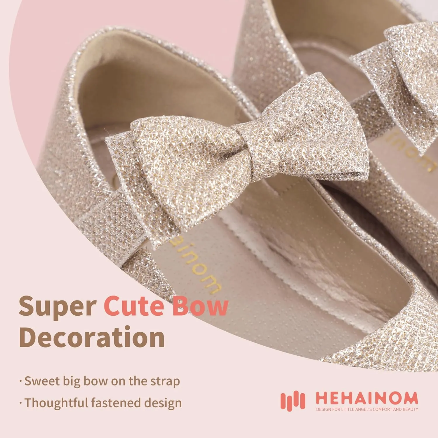 Hehainom Toddler Flower Girls Dress Shoes, Mary Jane Princess Ballet Flats with Bow and Peals for Party School