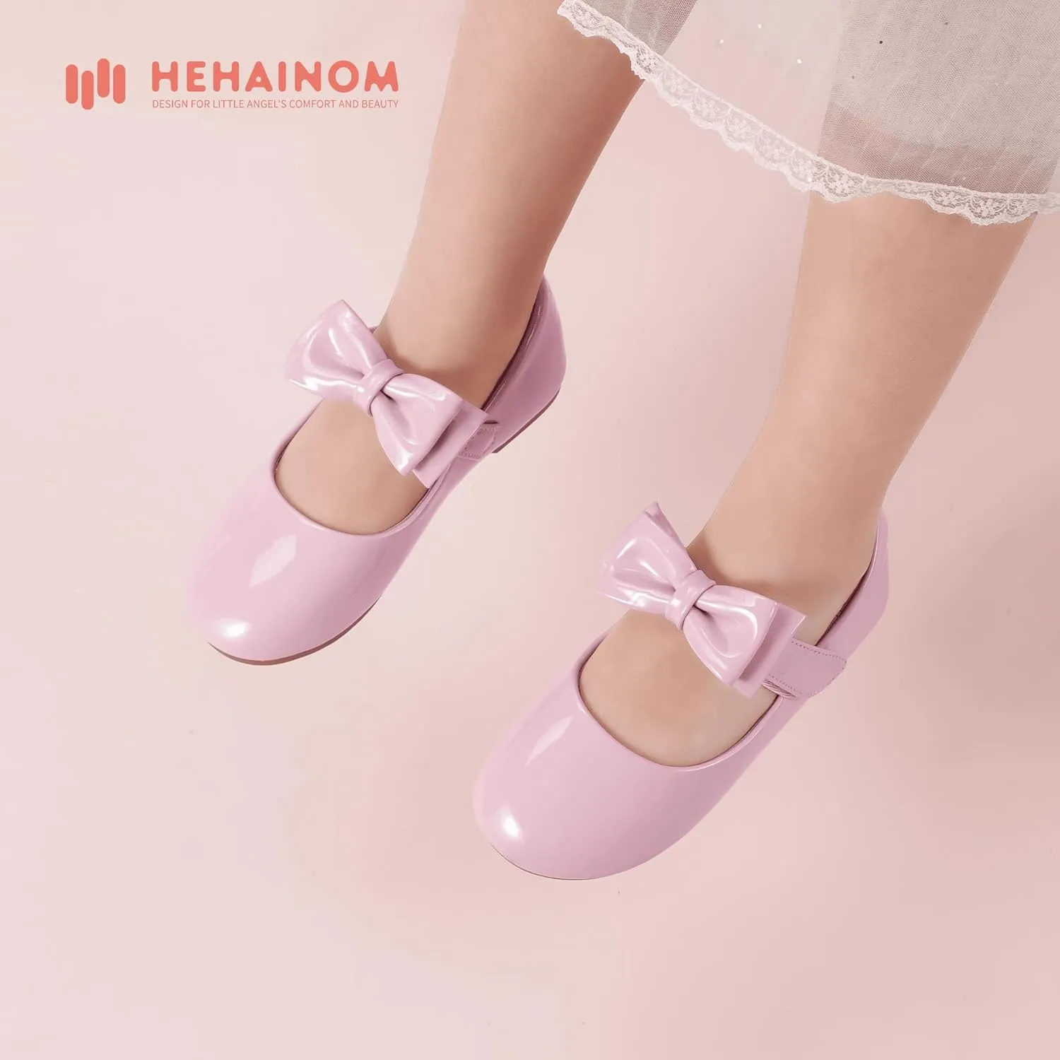Hehainom Toddler Flower Girls Dress Shoes, Mary Jane Princess Ballet Flats with Bow and Peals for Party School