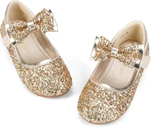 Hehainom Toddler Flower Girls Dress Shoes, Mary Jane Princess Ballet Flats with Bow and Peals for Party School