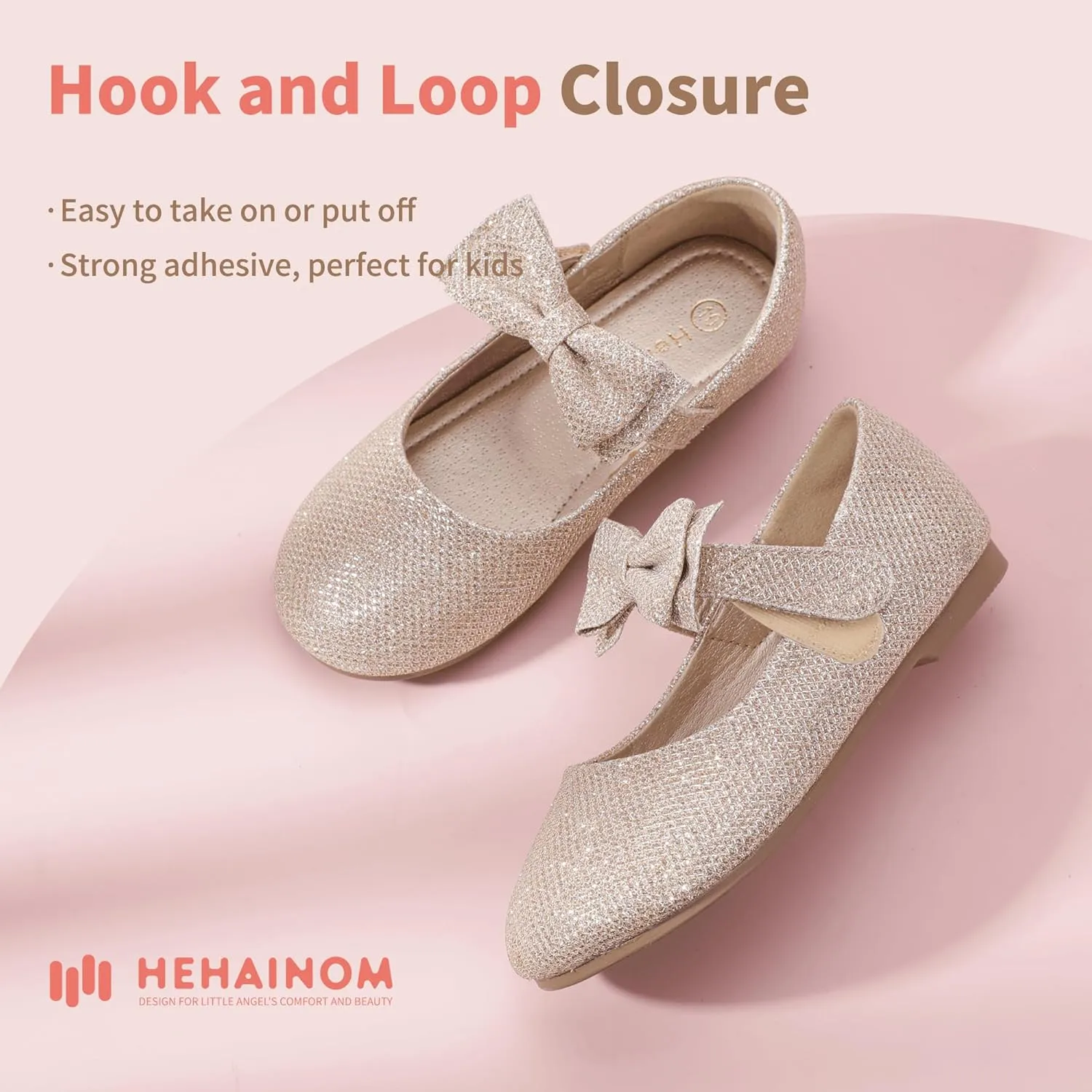 Hehainom Toddler Flower Girls Dress Shoes, Mary Jane Princess Ballet Flats with Bow and Peals for Party School