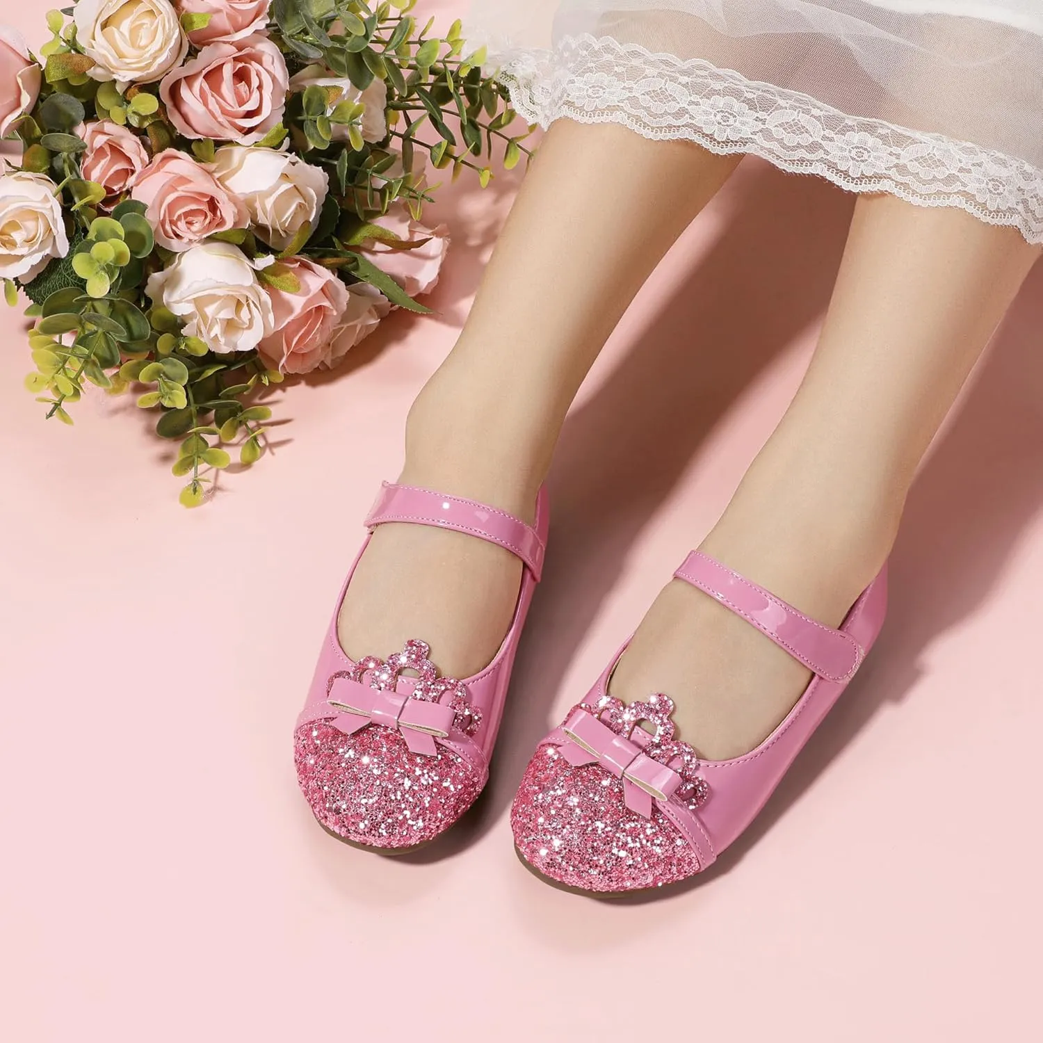 Hehainom Toddler Girls Dress Shoes Mary Jane Ballet Flats Flower Girl School Party Wedding Princess Shoes