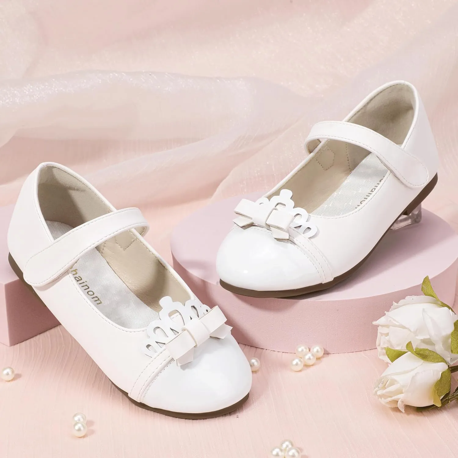 Hehainom Toddler Girls Dress Shoes Mary Jane Ballet Flats Flower Girl School Party Wedding Princess Shoes