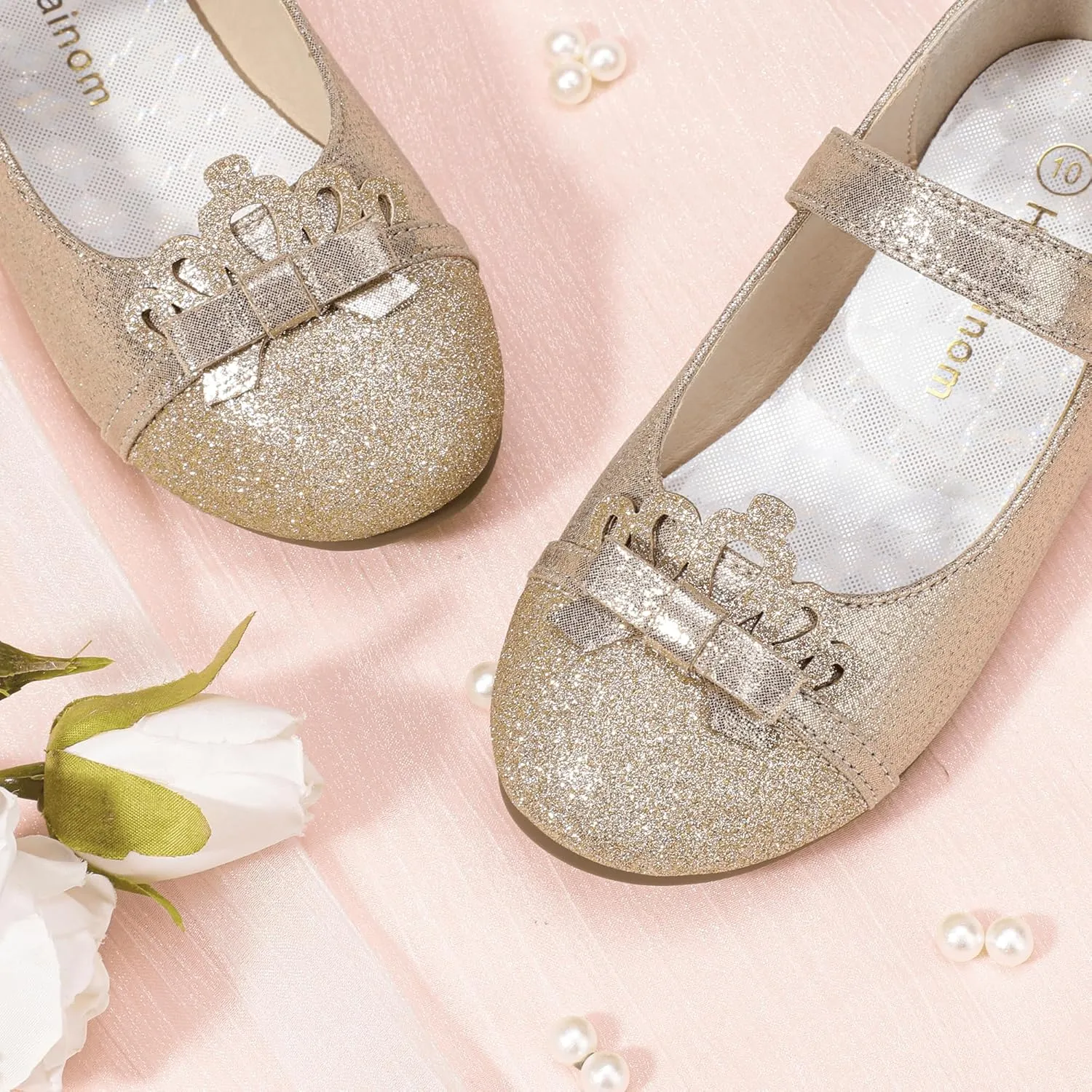 Hehainom Toddler Girls Dress Shoes Mary Jane Ballet Flats Flower Girl School Party Wedding Princess Shoes