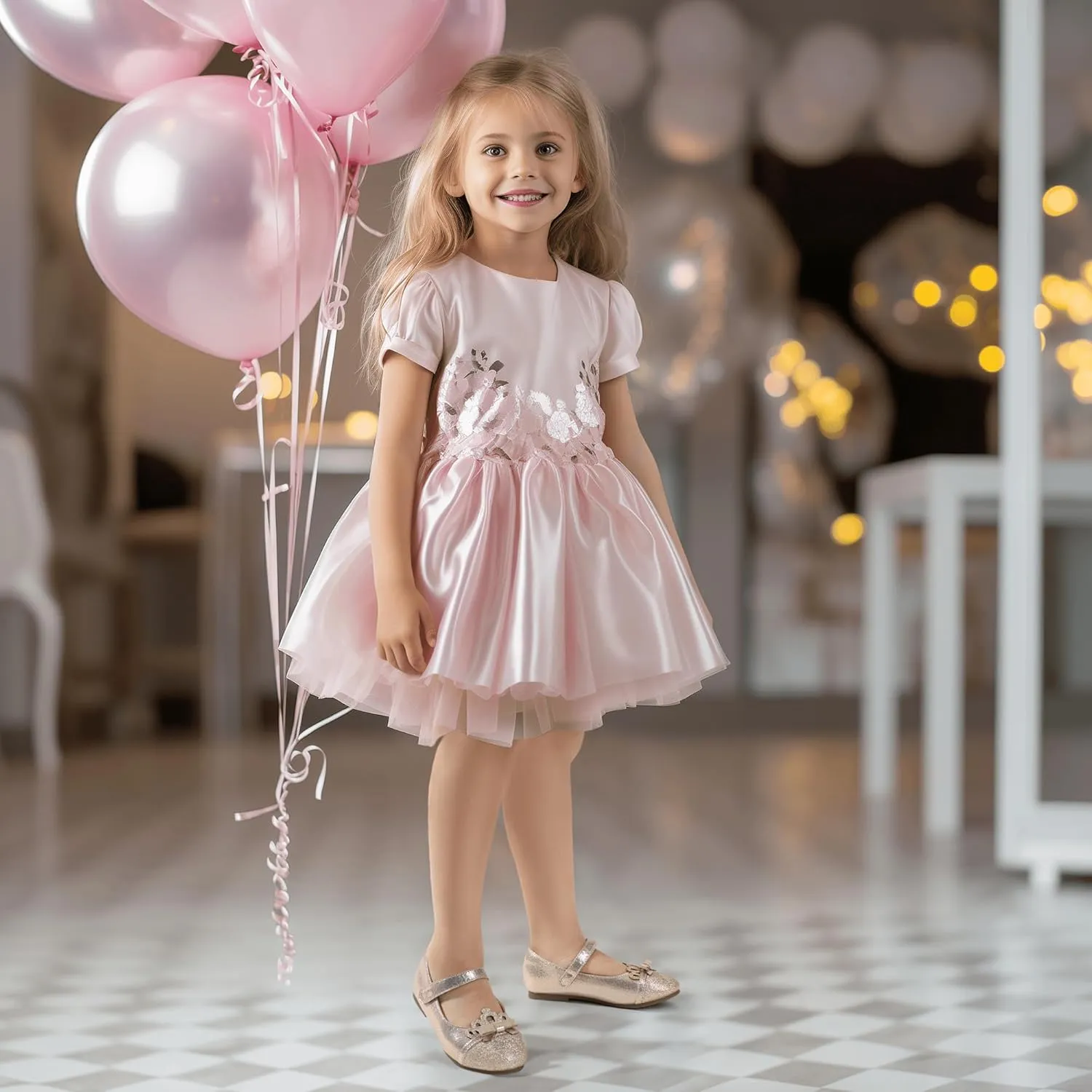 Hehainom Toddler Girls Dress Shoes Mary Jane Ballet Flats Flower Girl School Party Wedding Princess Shoes