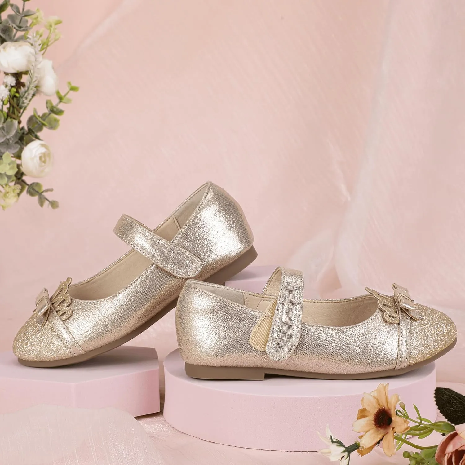 Hehainom Toddler Girls Dress Shoes Mary Jane Ballet Flats Flower Girl School Party Wedding Princess Shoes