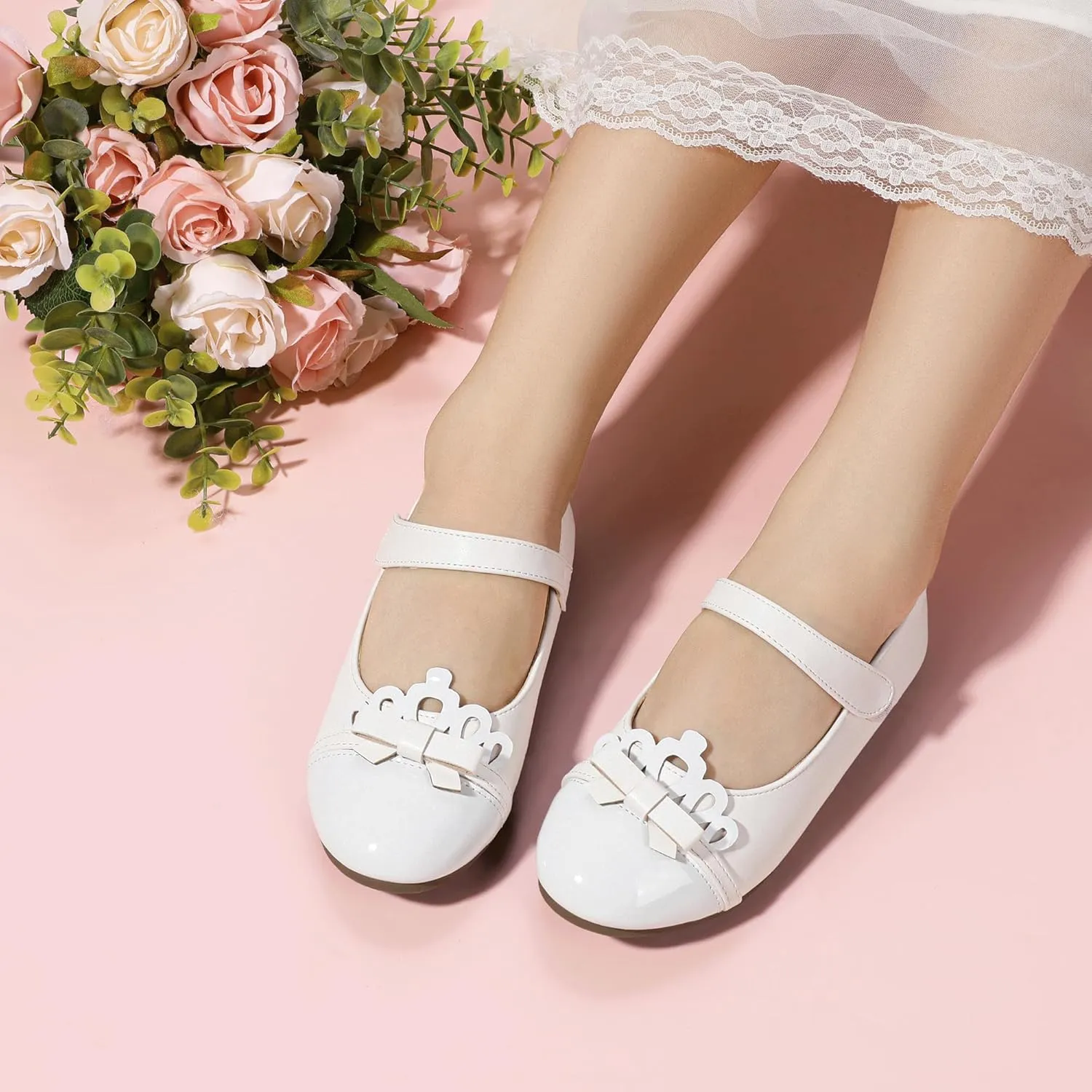 Hehainom Toddler Girls Dress Shoes Mary Jane Ballet Flats Flower Girl School Party Wedding Princess Shoes