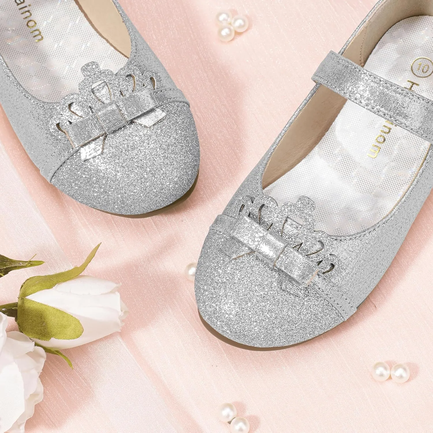 Hehainom Toddler Girls Dress Shoes Mary Jane Ballet Flats Flower Girl School Party Wedding Princess Shoes