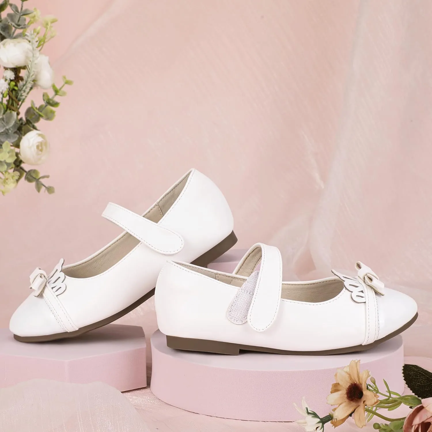 Hehainom Toddler Girls Dress Shoes Mary Jane Ballet Flats Flower Girl School Party Wedding Princess Shoes
