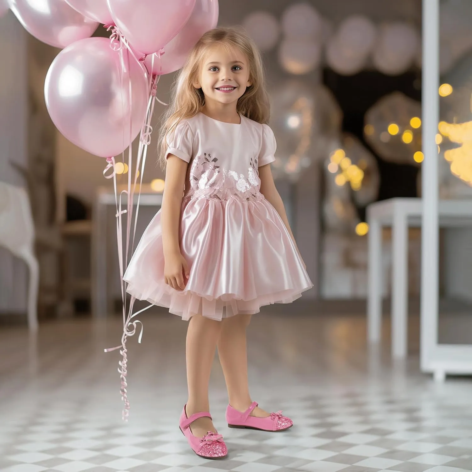 Hehainom Toddler Girls Dress Shoes Mary Jane Ballet Flats Flower Girl School Party Wedding Princess Shoes