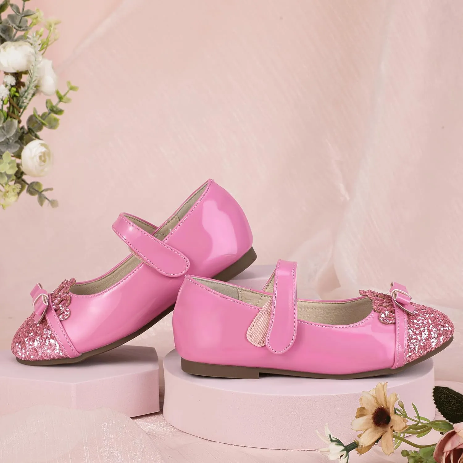 Hehainom Toddler Girls Dress Shoes Mary Jane Ballet Flats Flower Girl School Party Wedding Princess Shoes