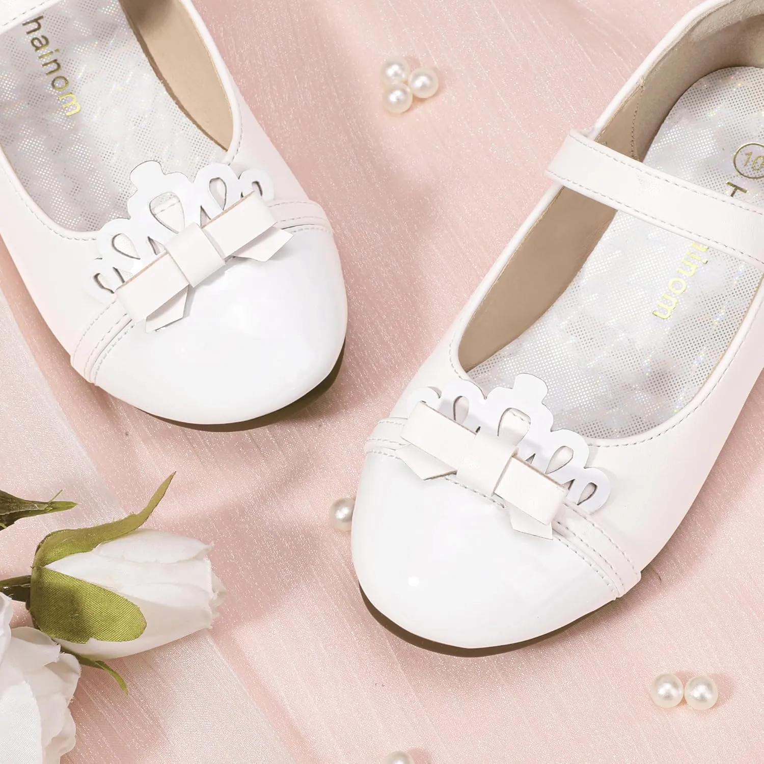 Hehainom Toddler Girls Dress Shoes Mary Jane Ballet Flats Flower Girl School Party Wedding Princess Shoes