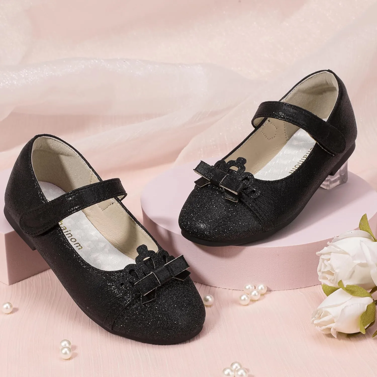 Hehainom Toddler Girls Dress Shoes Mary Jane Ballet Flats Flower Girl School Party Wedding Princess Shoes