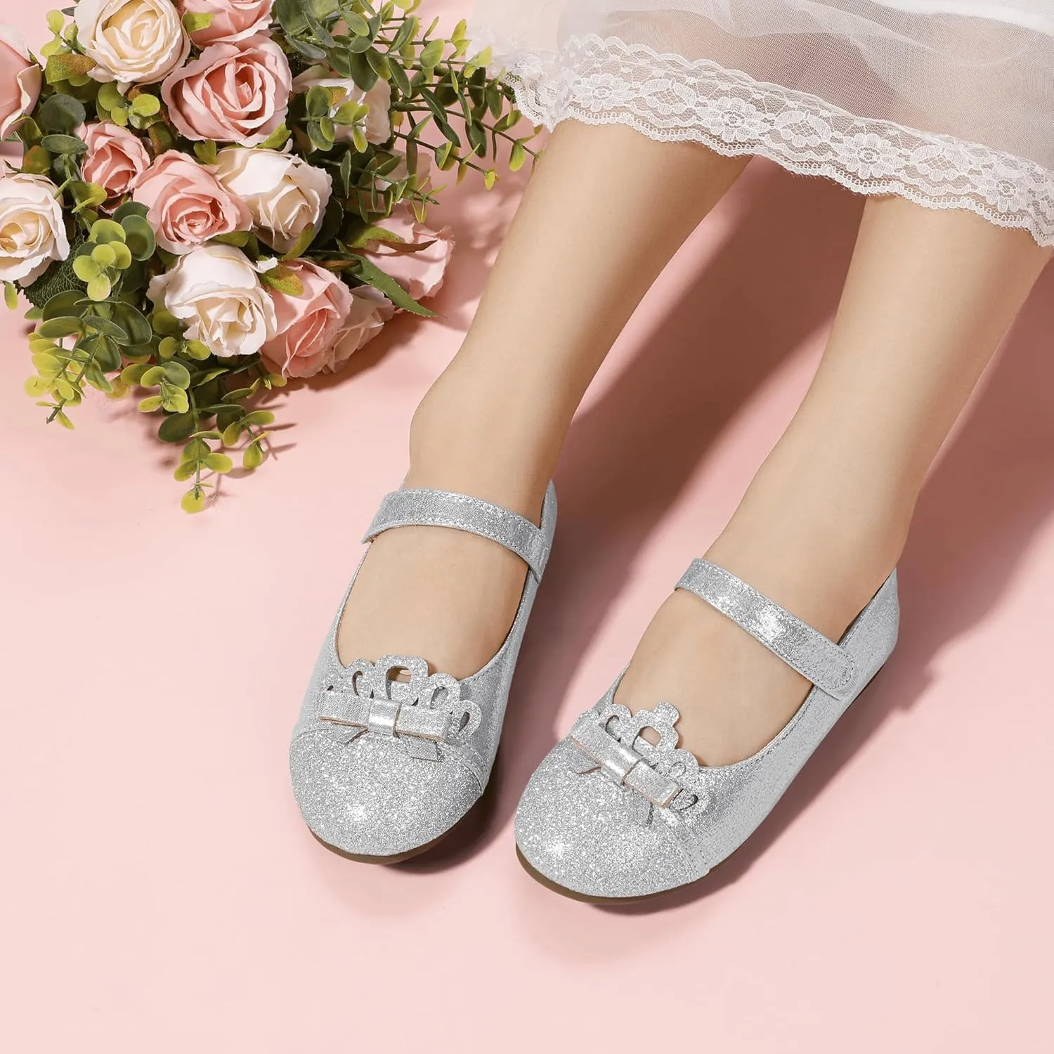 Hehainom Toddler Girls Dress Shoes Mary Jane Ballet Flats Flower Girl School Party Wedding Princess Shoes