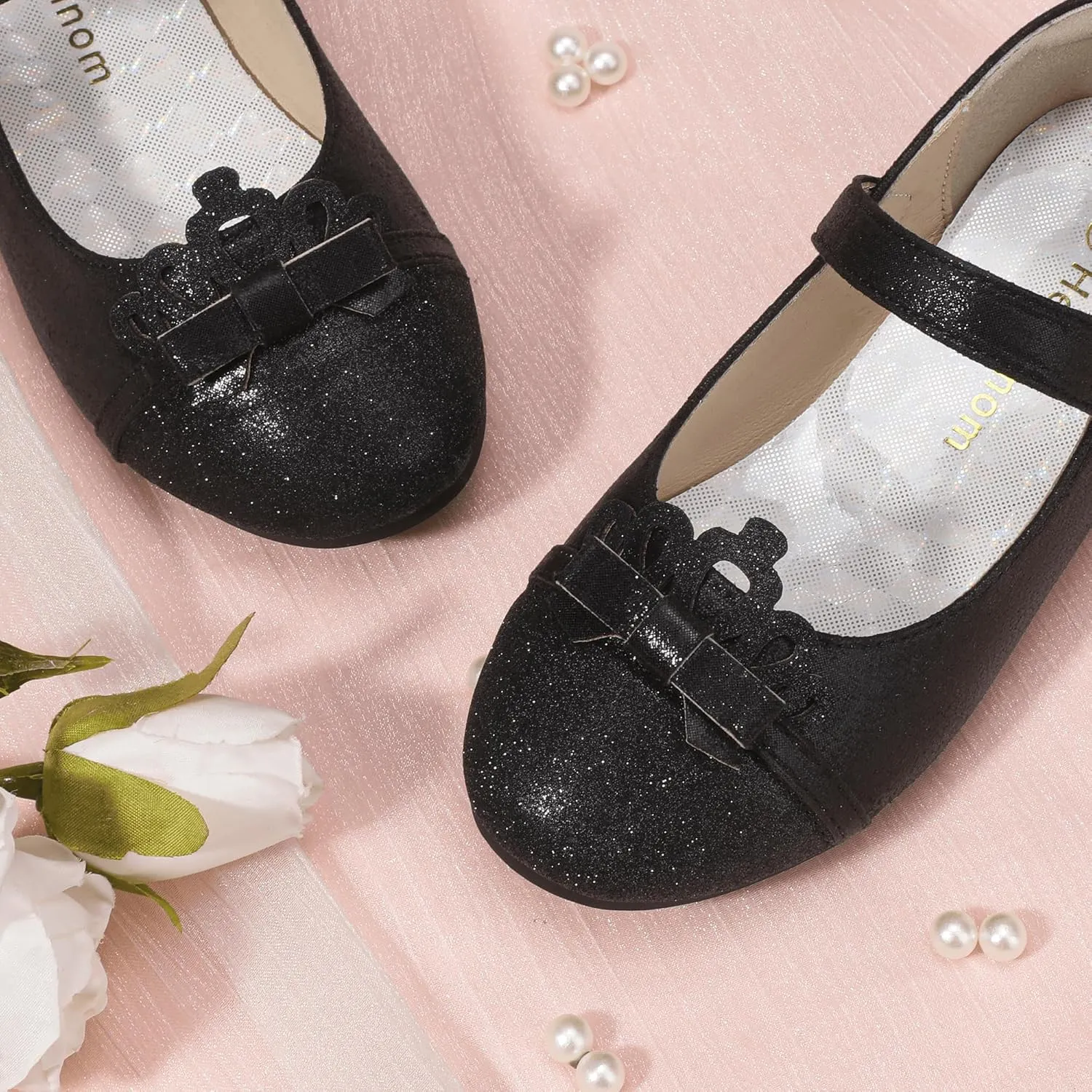 Hehainom Toddler Girls Dress Shoes Mary Jane Ballet Flats Flower Girl School Party Wedding Princess Shoes