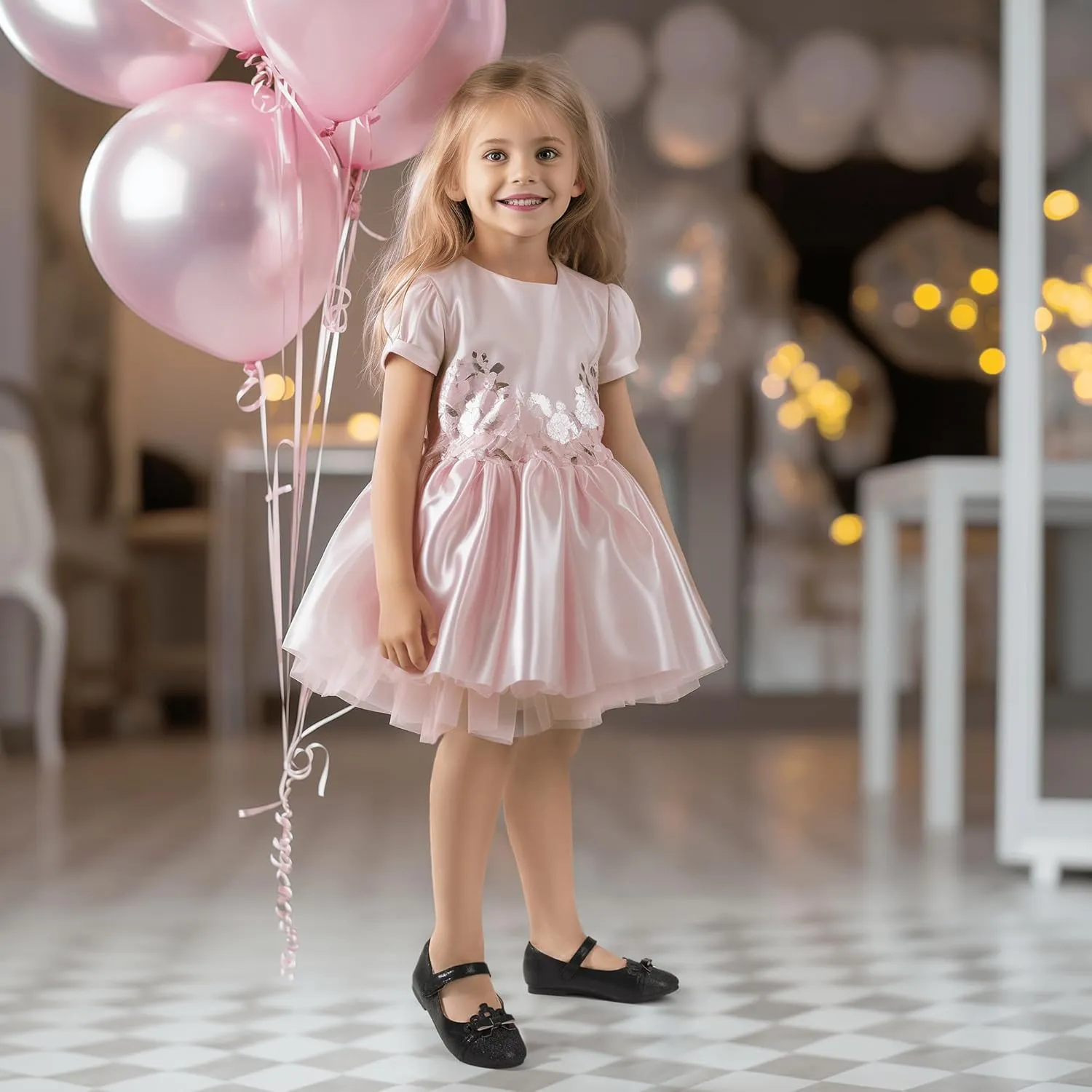 Hehainom Toddler Girls Dress Shoes Mary Jane Ballet Flats Flower Girl School Party Wedding Princess Shoes