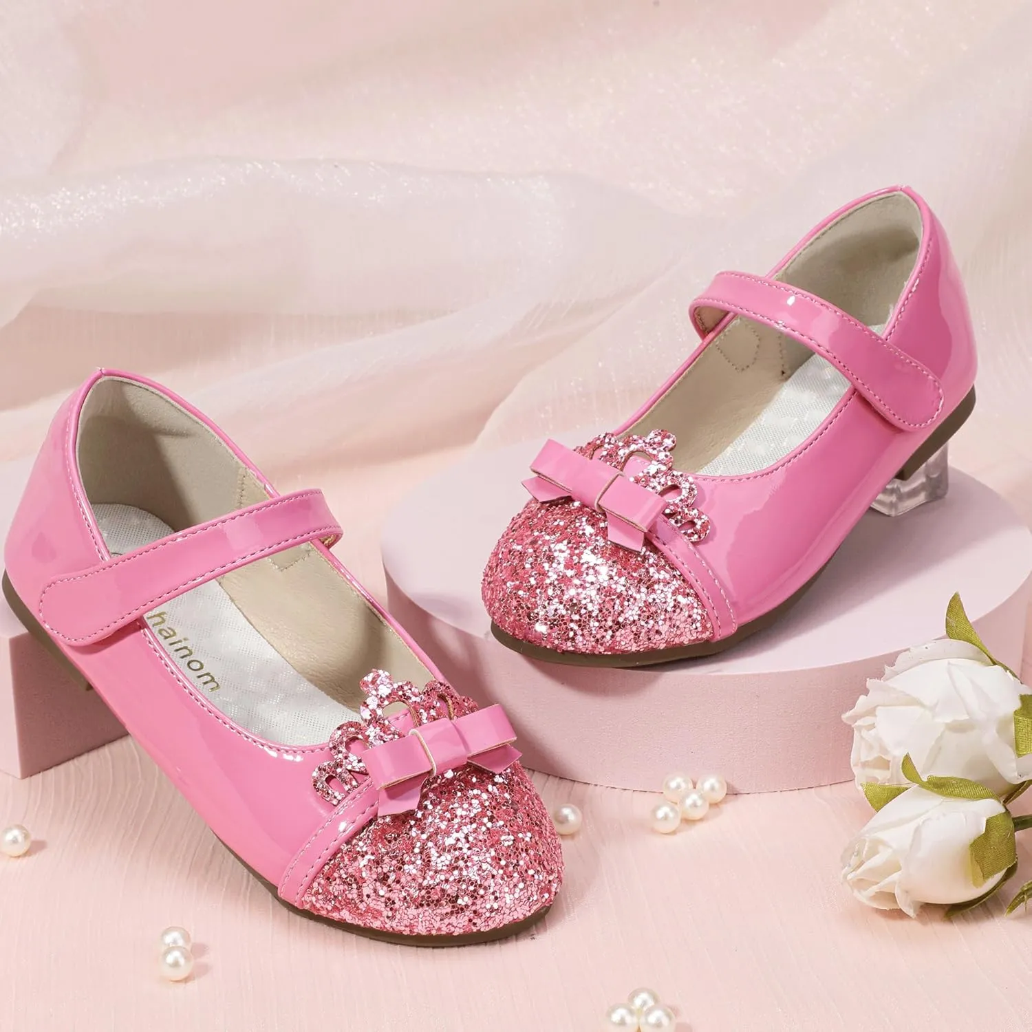 Hehainom Toddler Girls Dress Shoes Mary Jane Ballet Flats Flower Girl School Party Wedding Princess Shoes