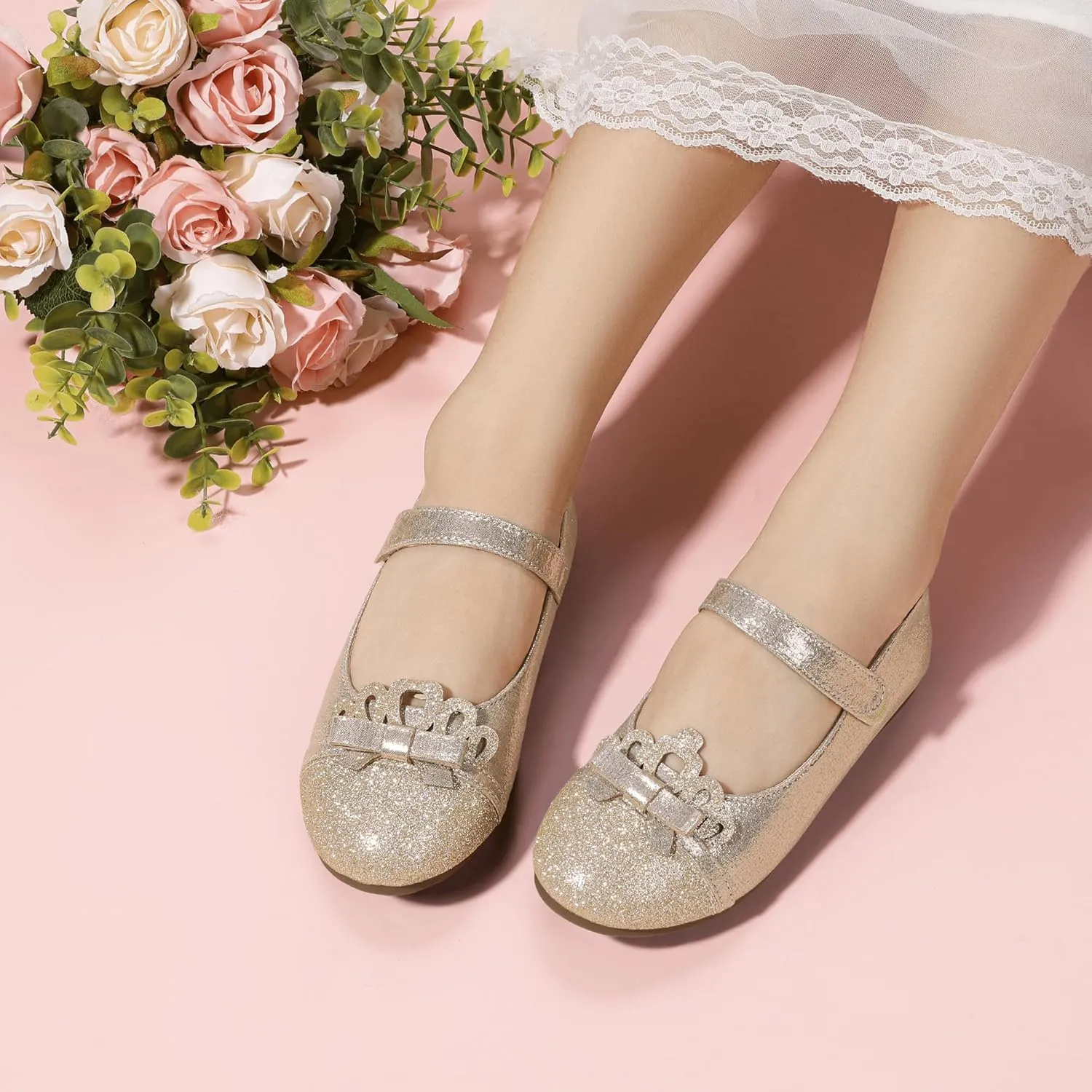 Hehainom Toddler Girls Dress Shoes Mary Jane Ballet Flats Flower Girl School Party Wedding Princess Shoes