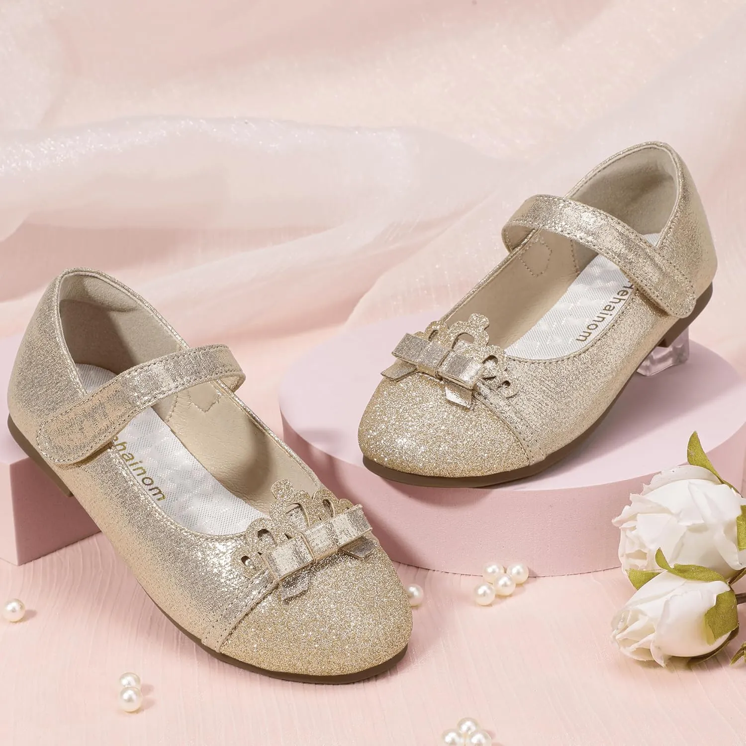 Hehainom Toddler Girls Dress Shoes Mary Jane Ballet Flats Flower Girl School Party Wedding Princess Shoes