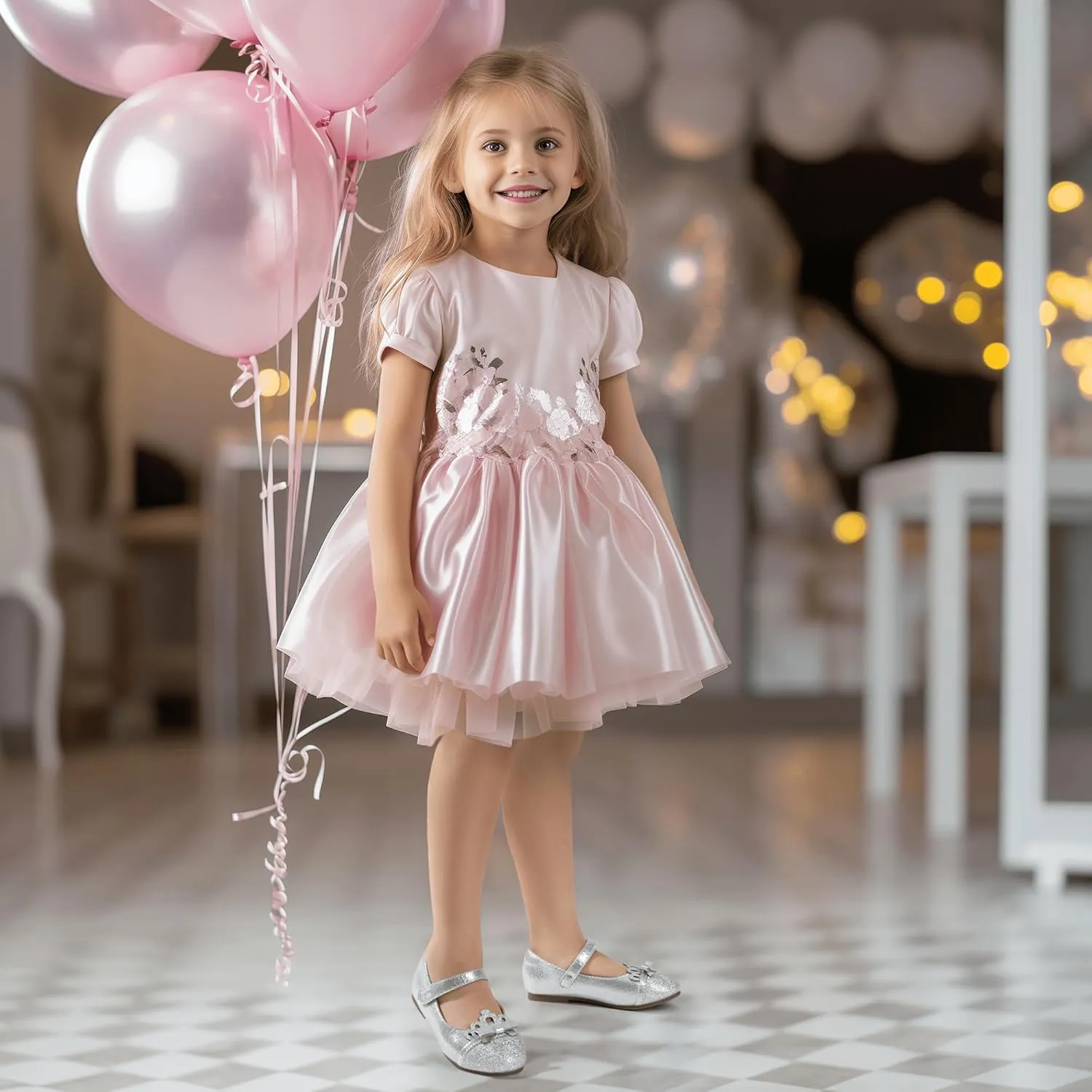 Hehainom Toddler Girls Dress Shoes Mary Jane Ballet Flats Flower Girl School Party Wedding Princess Shoes