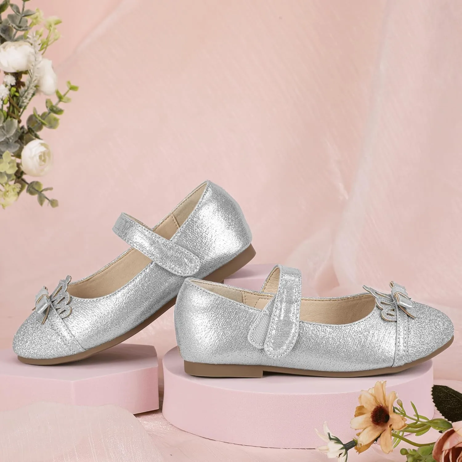 Hehainom Toddler Girls Dress Shoes Mary Jane Ballet Flats Flower Girl School Party Wedding Princess Shoes