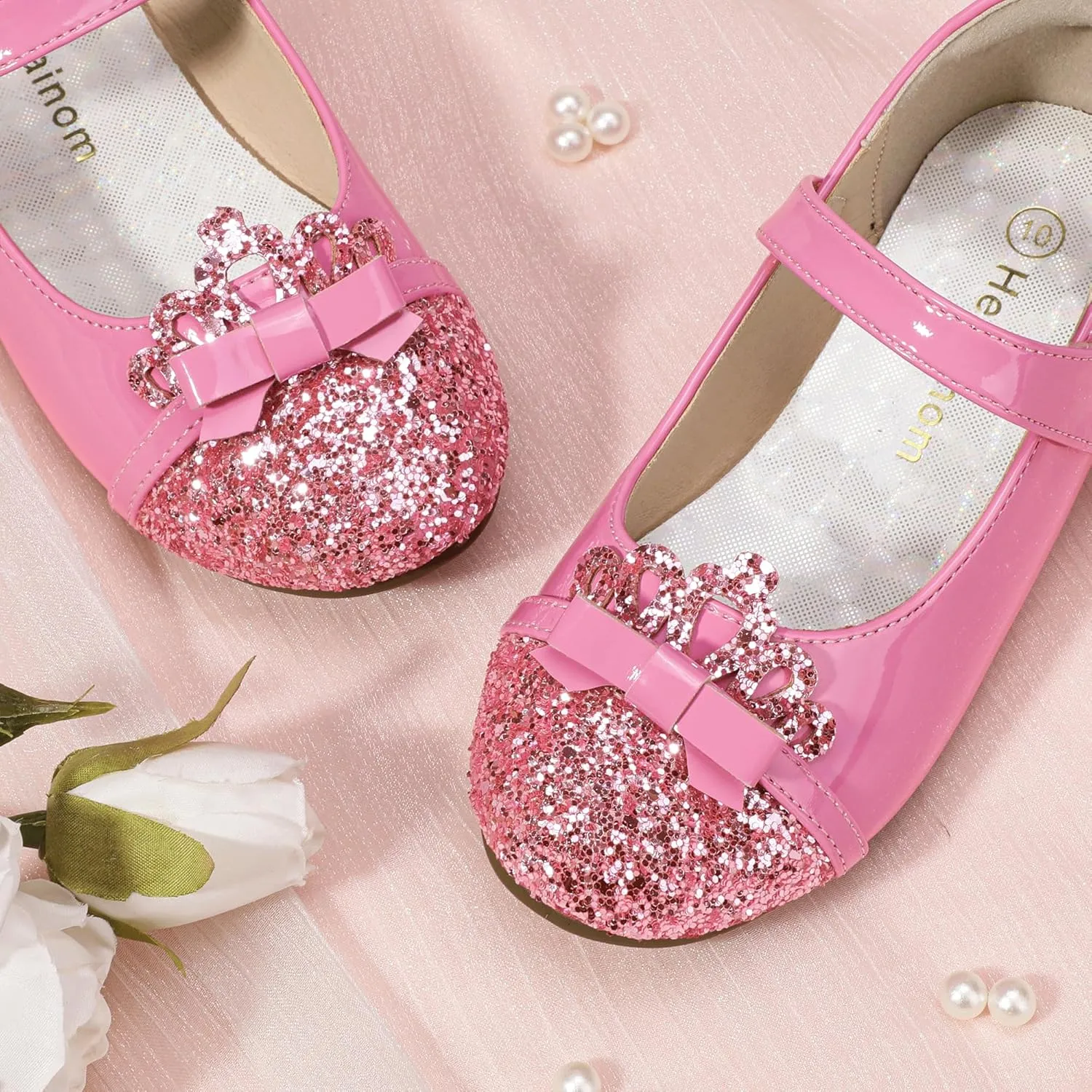 Hehainom Toddler Girls Dress Shoes Mary Jane Ballet Flats Flower Girl School Party Wedding Princess Shoes