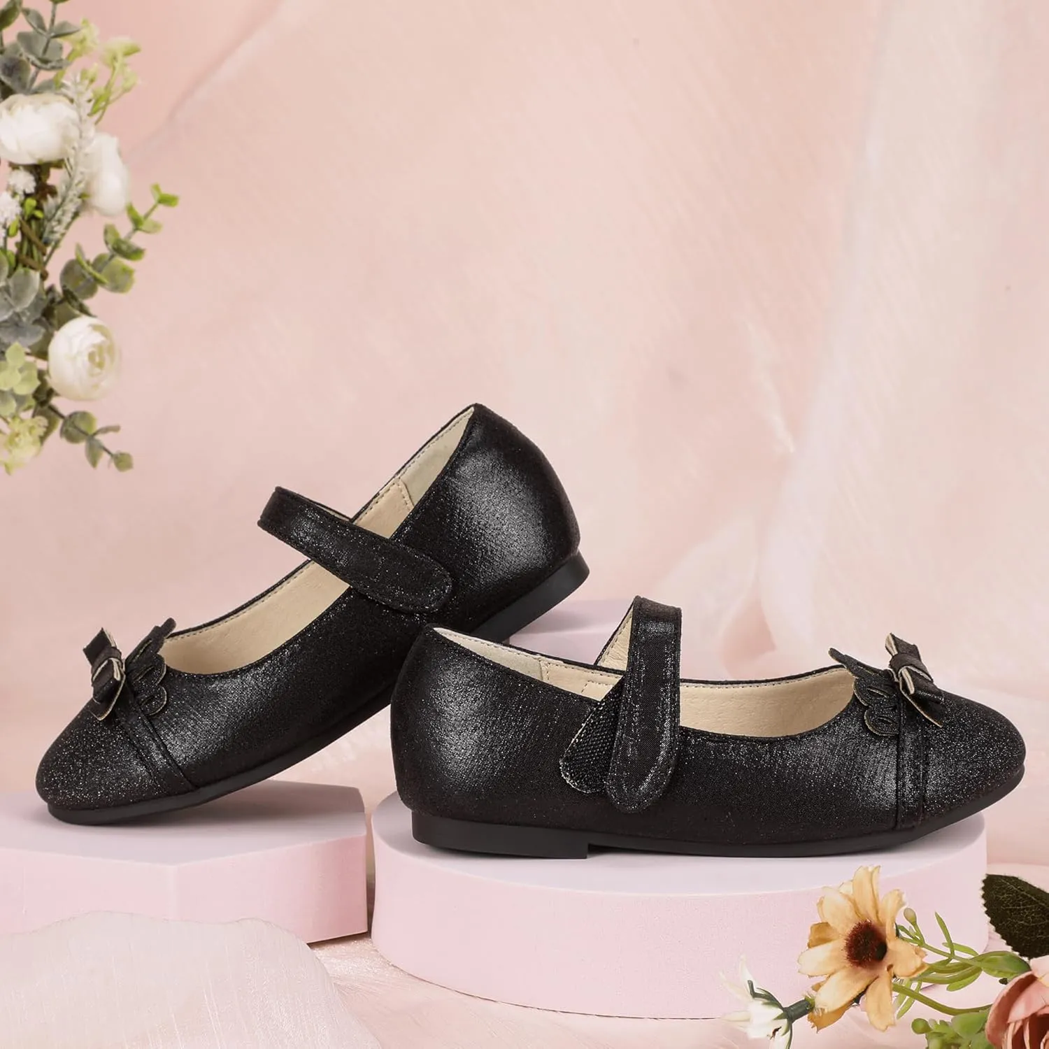 Hehainom Toddler Girls Dress Shoes Mary Jane Ballet Flats Flower Girl School Party Wedding Princess Shoes