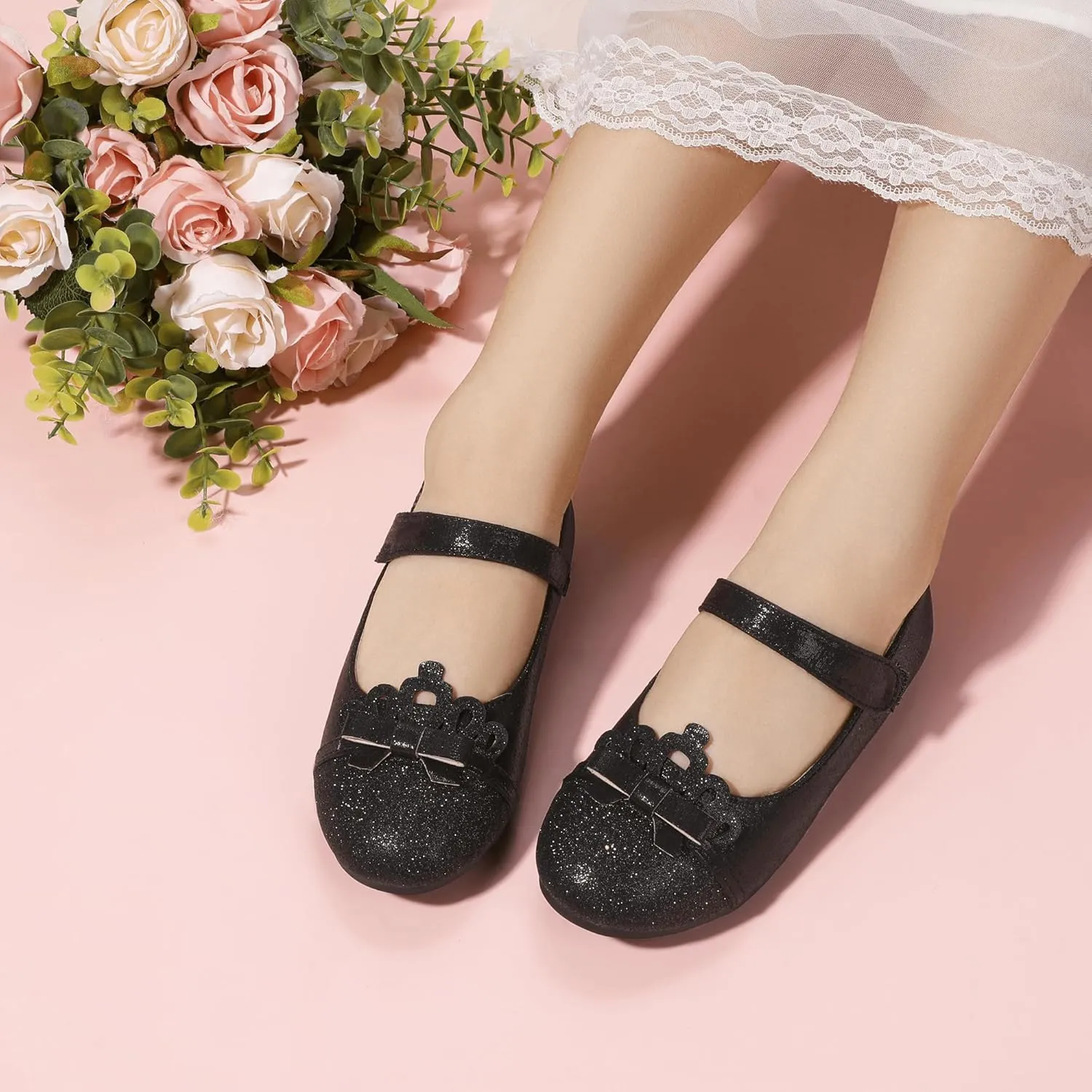 Hehainom Toddler Girls Dress Shoes Mary Jane Ballet Flats Flower Girl School Party Wedding Princess Shoes